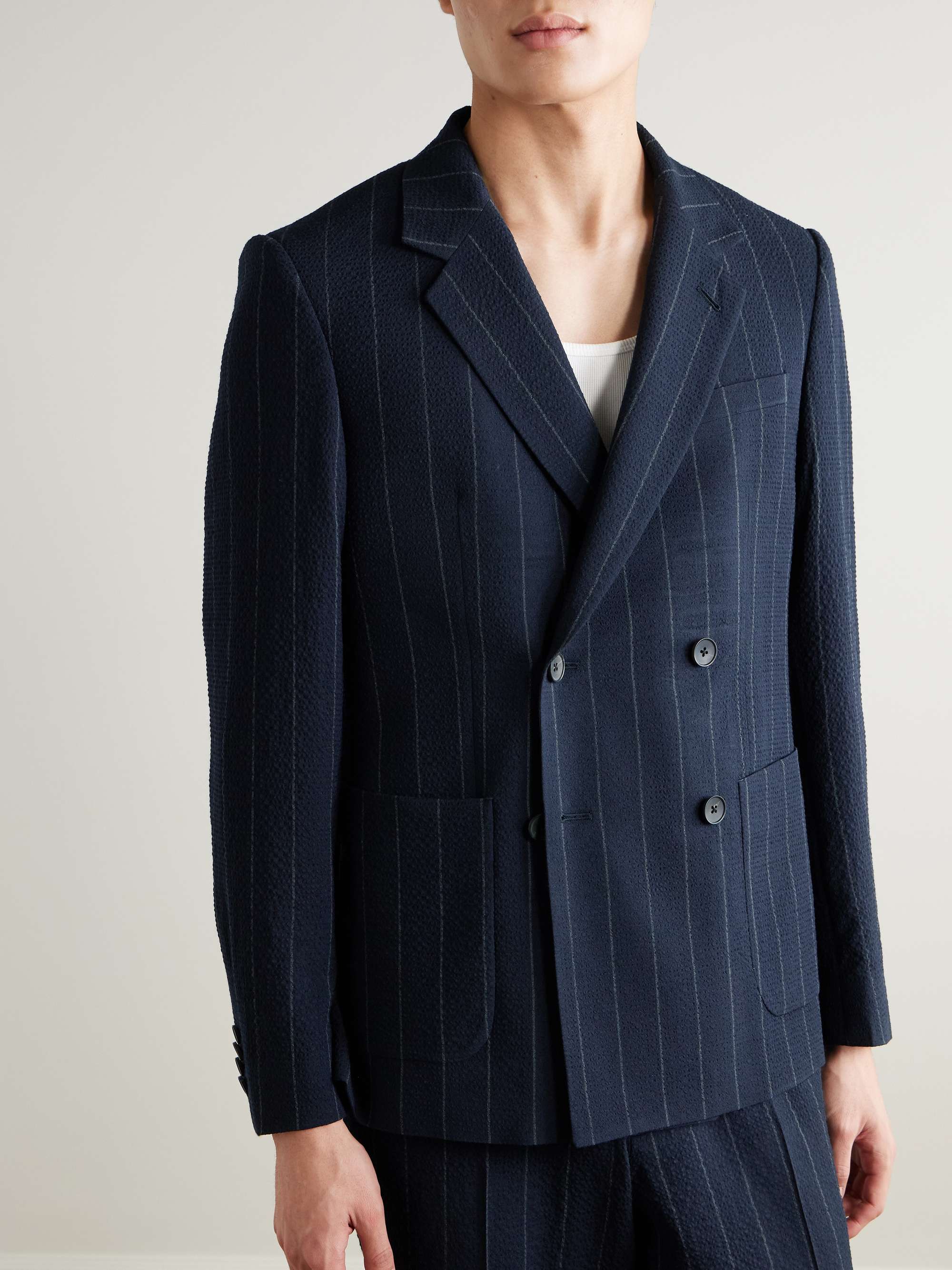 Slim-Fit Pinstriped Wool-Blend Seersucker Suit Jacket view