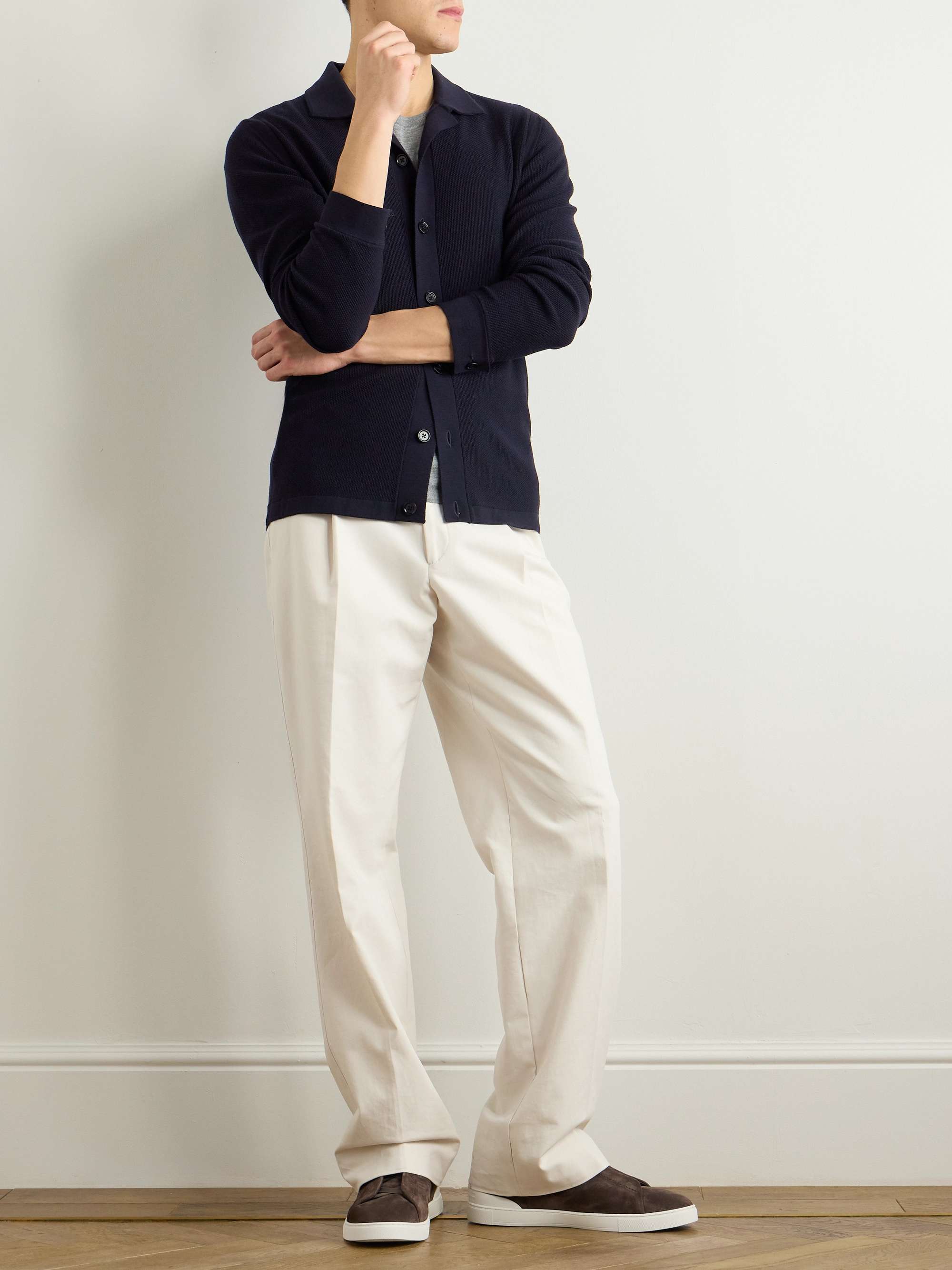 Camp-Collar Wool-Piqué Cardigan view