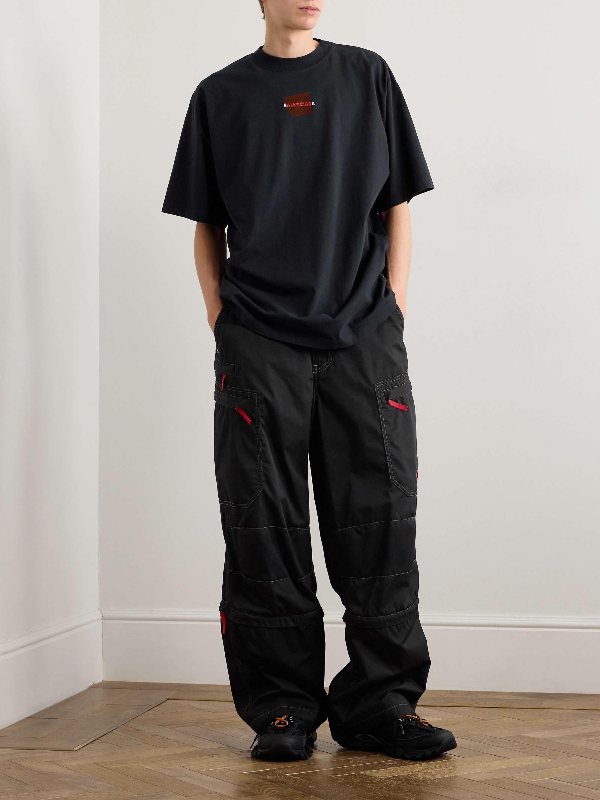 Wide-Leg Convertible Logo-Embroidered Twill Cargo Trousers view