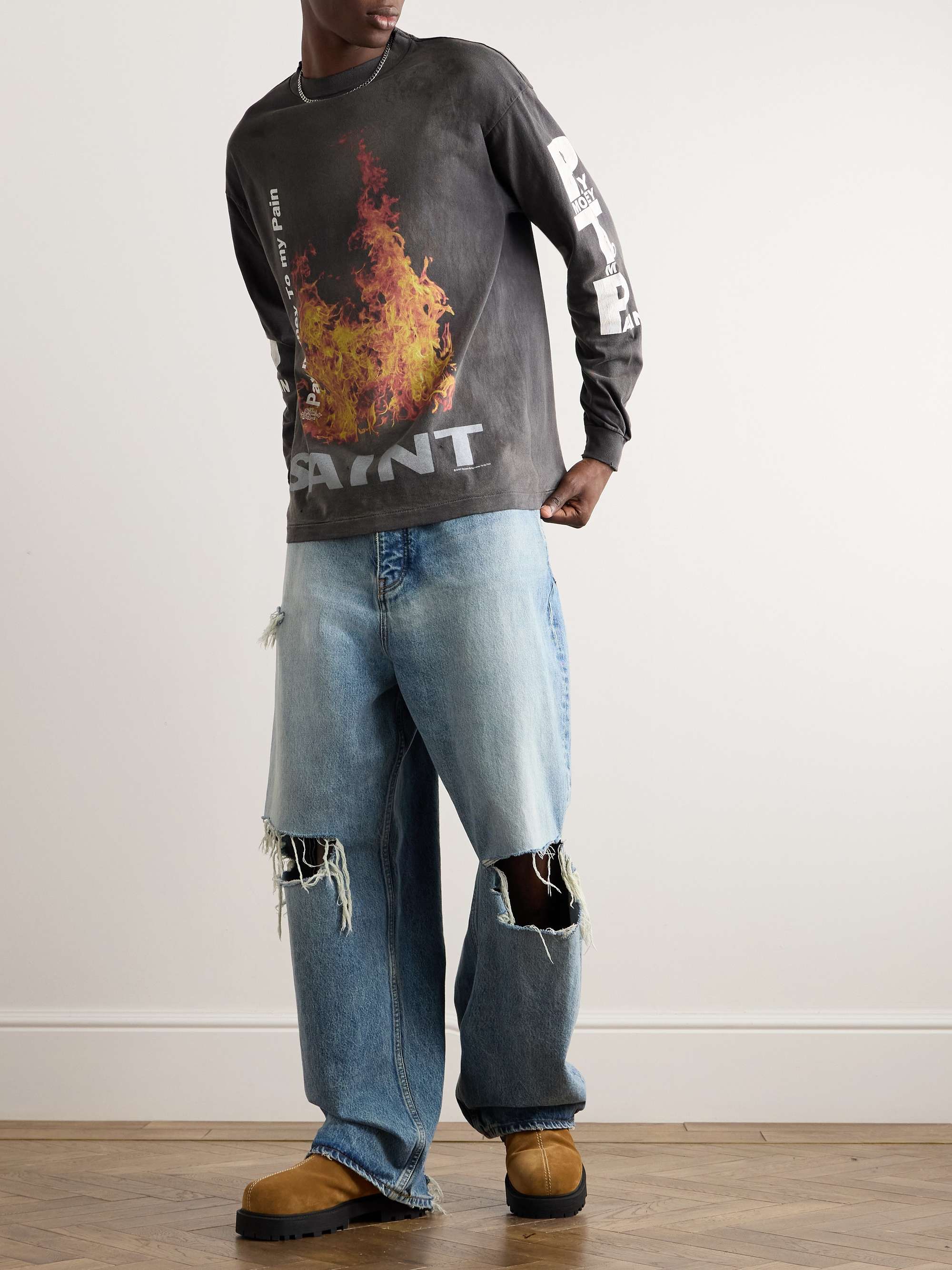 + Pay money To my Pain Printed Distressed Cotton-Jersey T-Shirt view