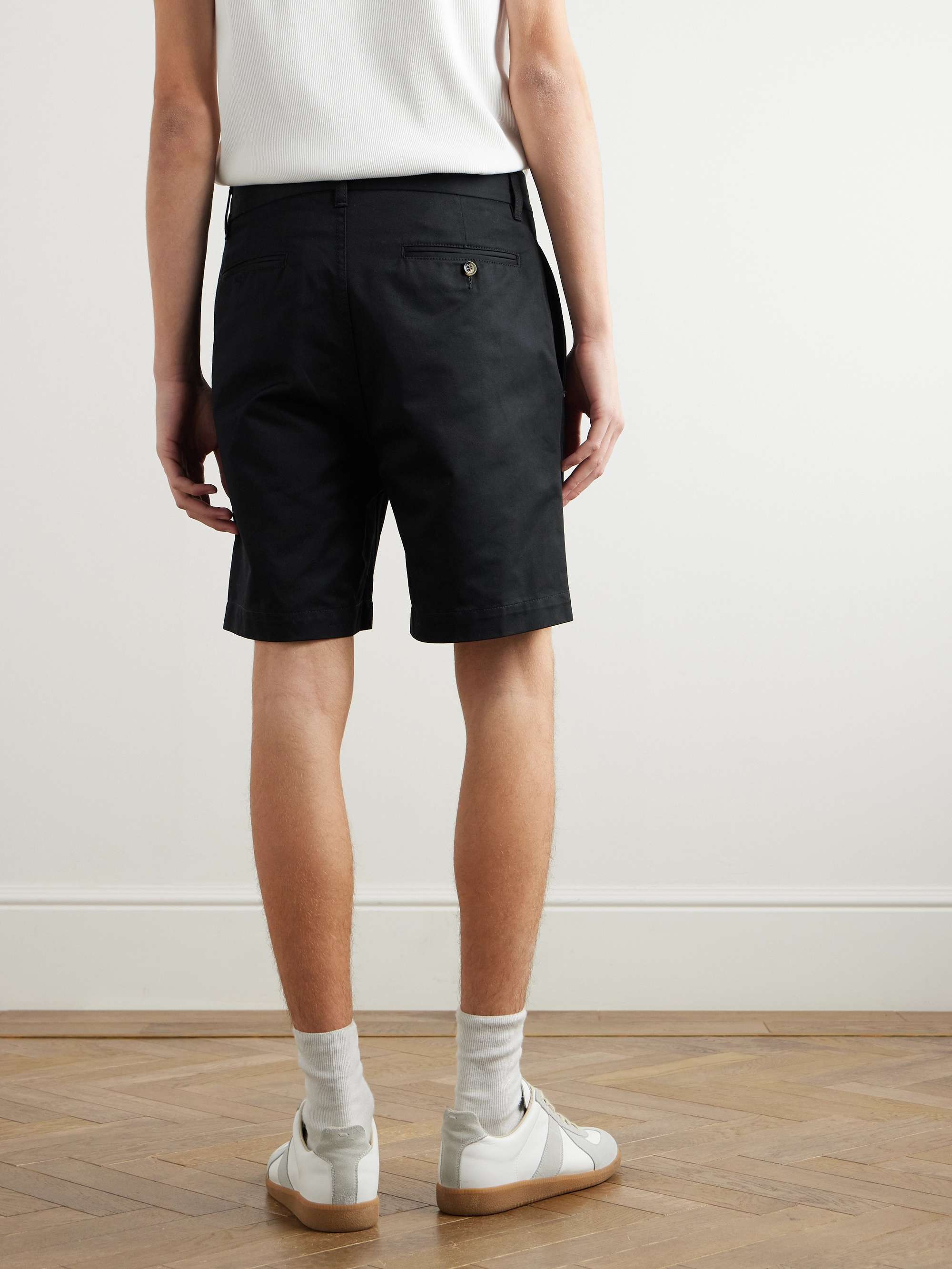 Wide-Leg Pleated Cotton-Gabardine Shorts view