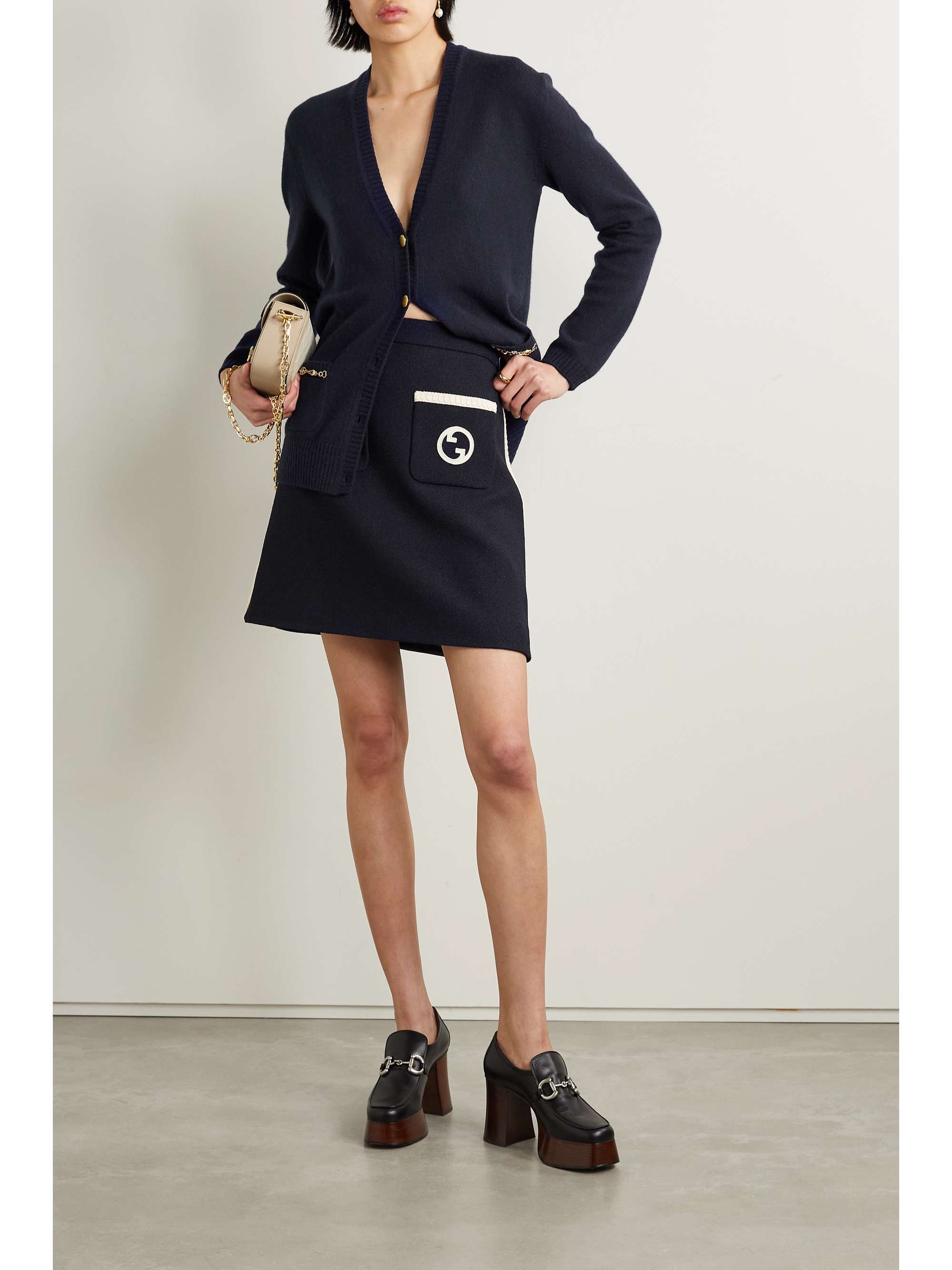 Appliquéd wool-blend mini skirt view