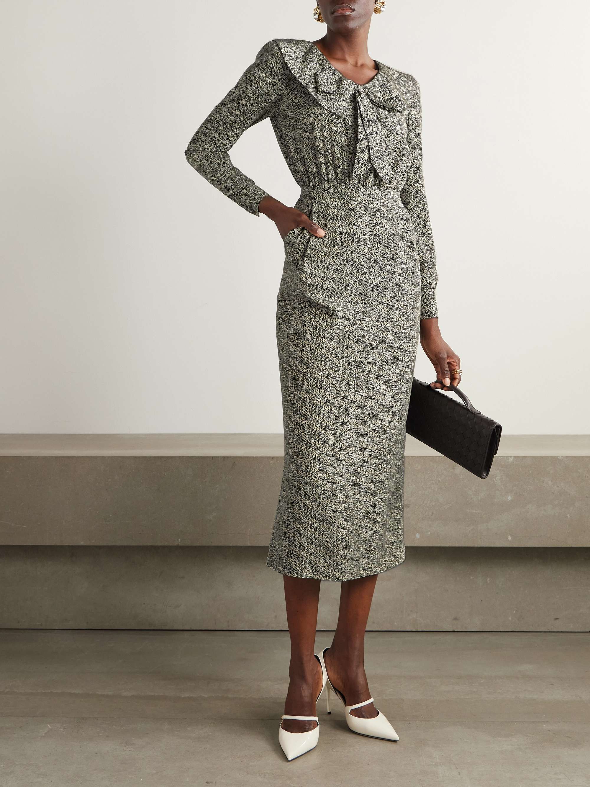 Bow-embellished pleated leopard-print silk-chiffon midi dress view