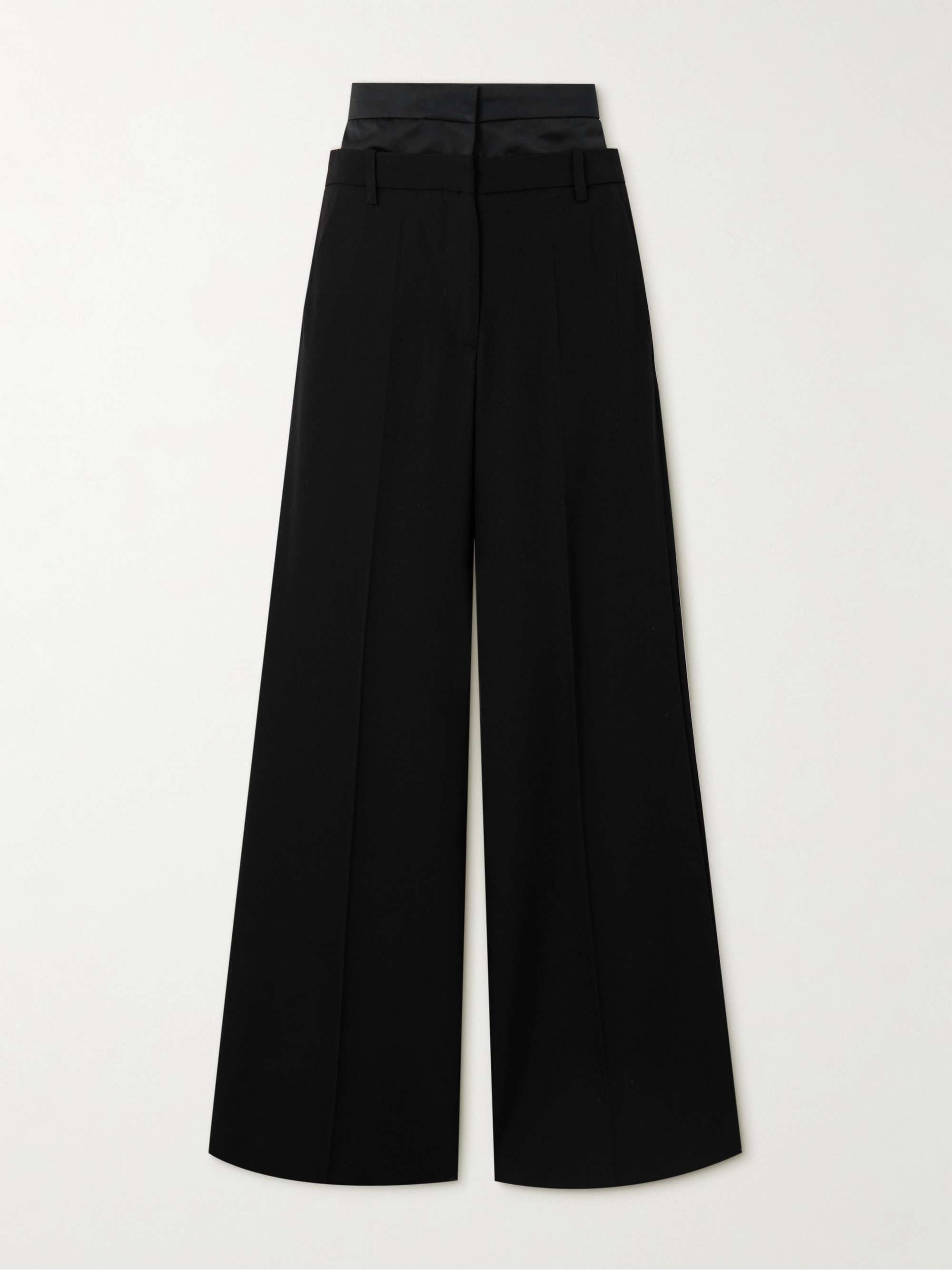 Satin-trimmed grain de poudre wool wide-leg pants view