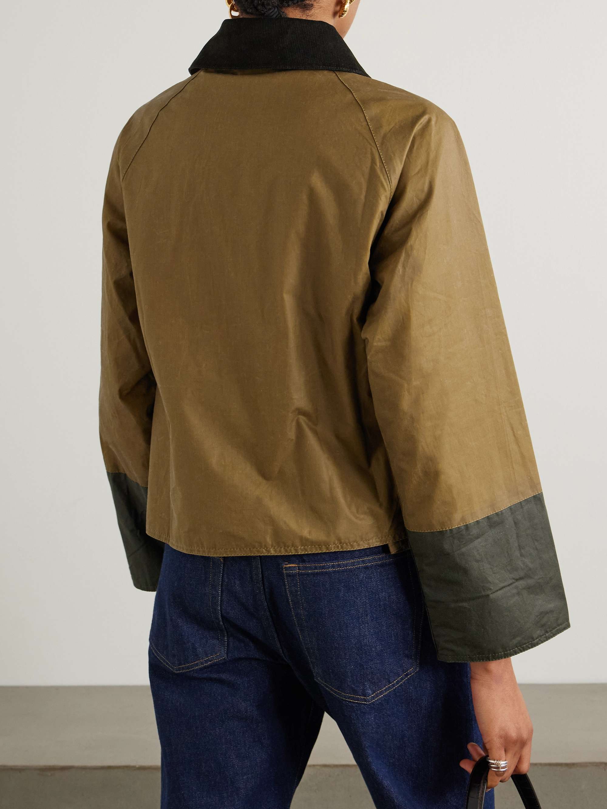 Alma cropped corduroy-trimmed patchwork waxed-cotton jacket view