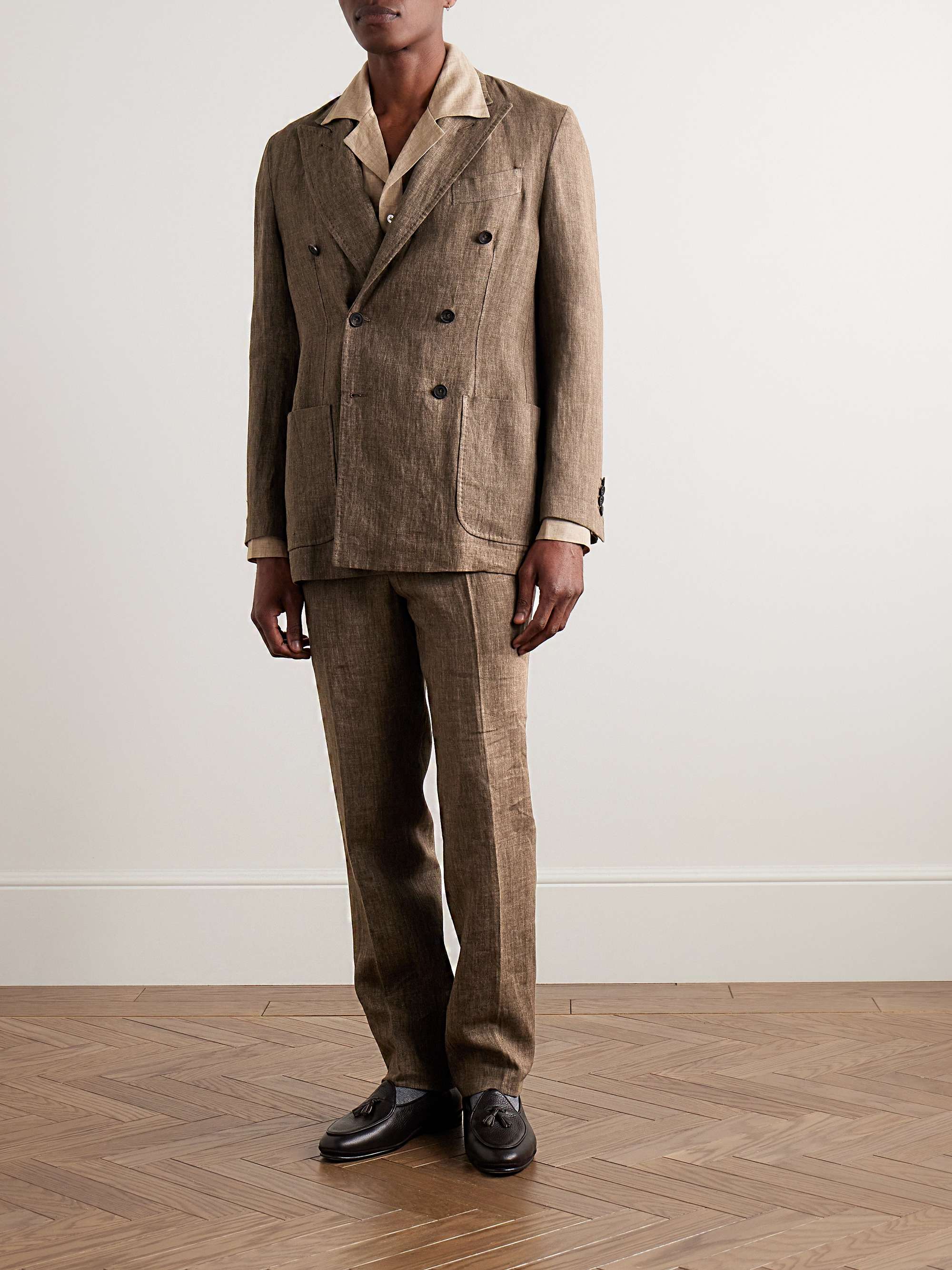Unstructured Double-Breasted Linen Suit Jacket view
