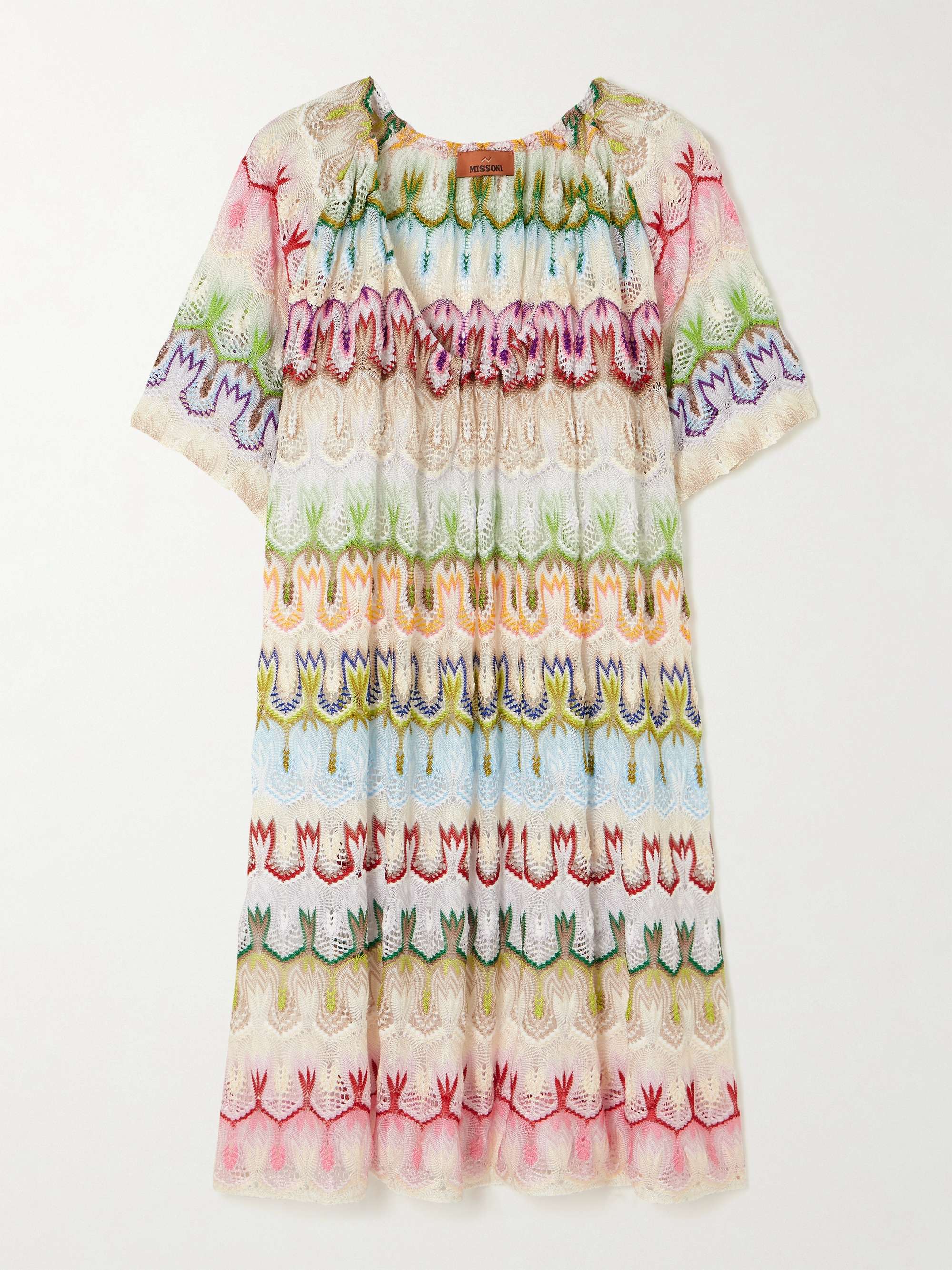 Striped crochet-knit mini dress view
