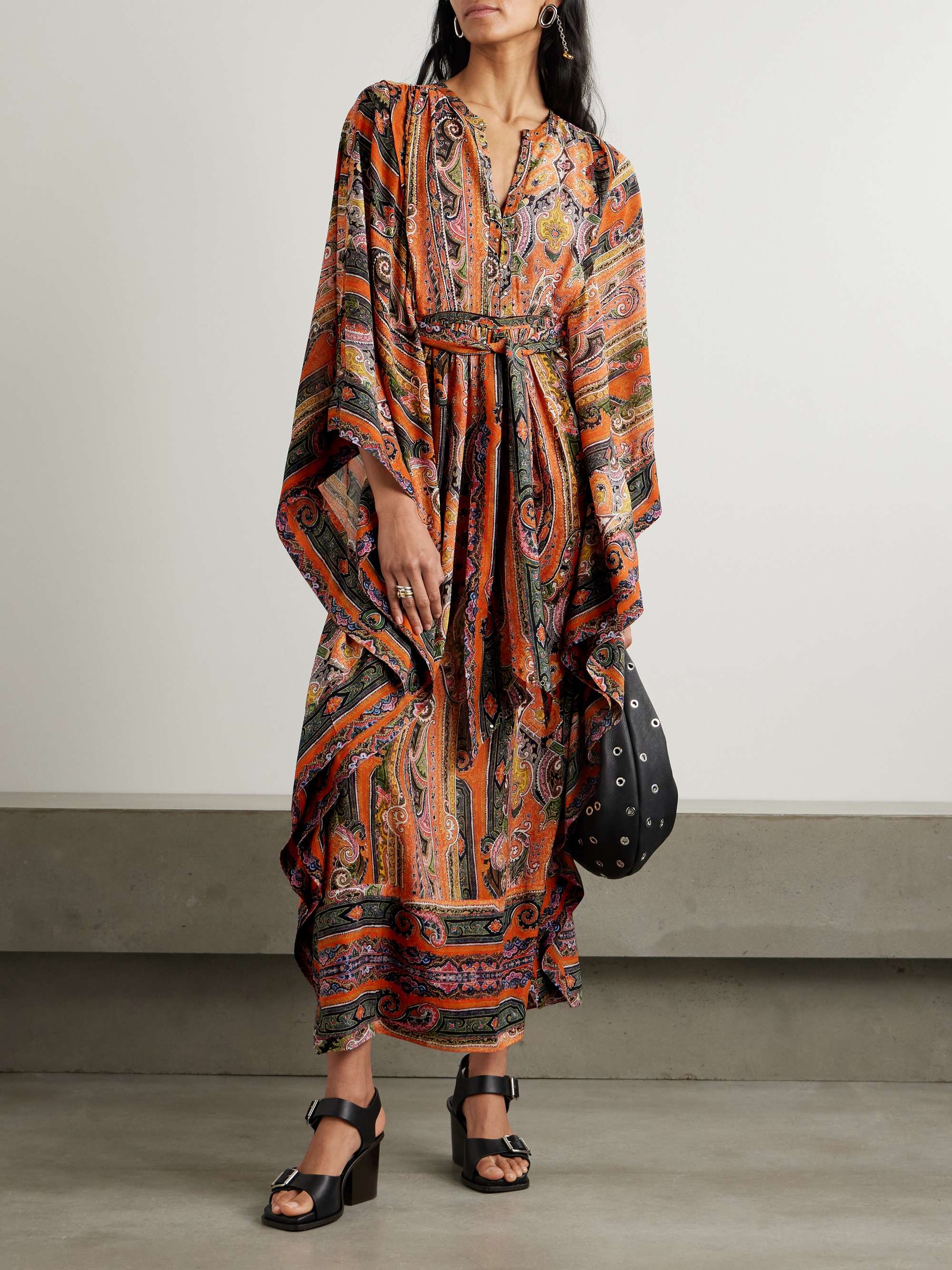 Melinda belted embellished printed silk-voile maxi dress view