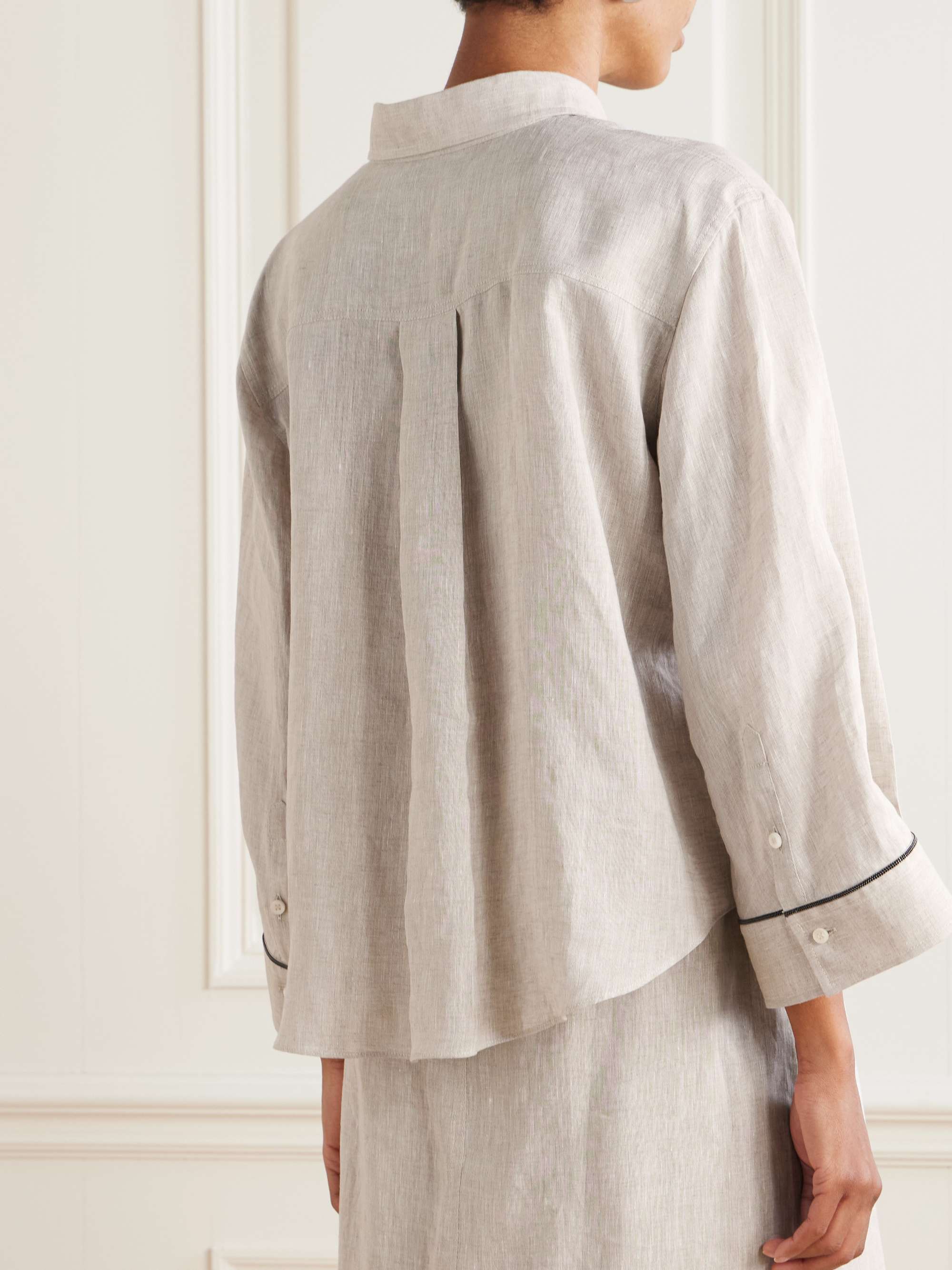 Bead-embellished linen shirt view