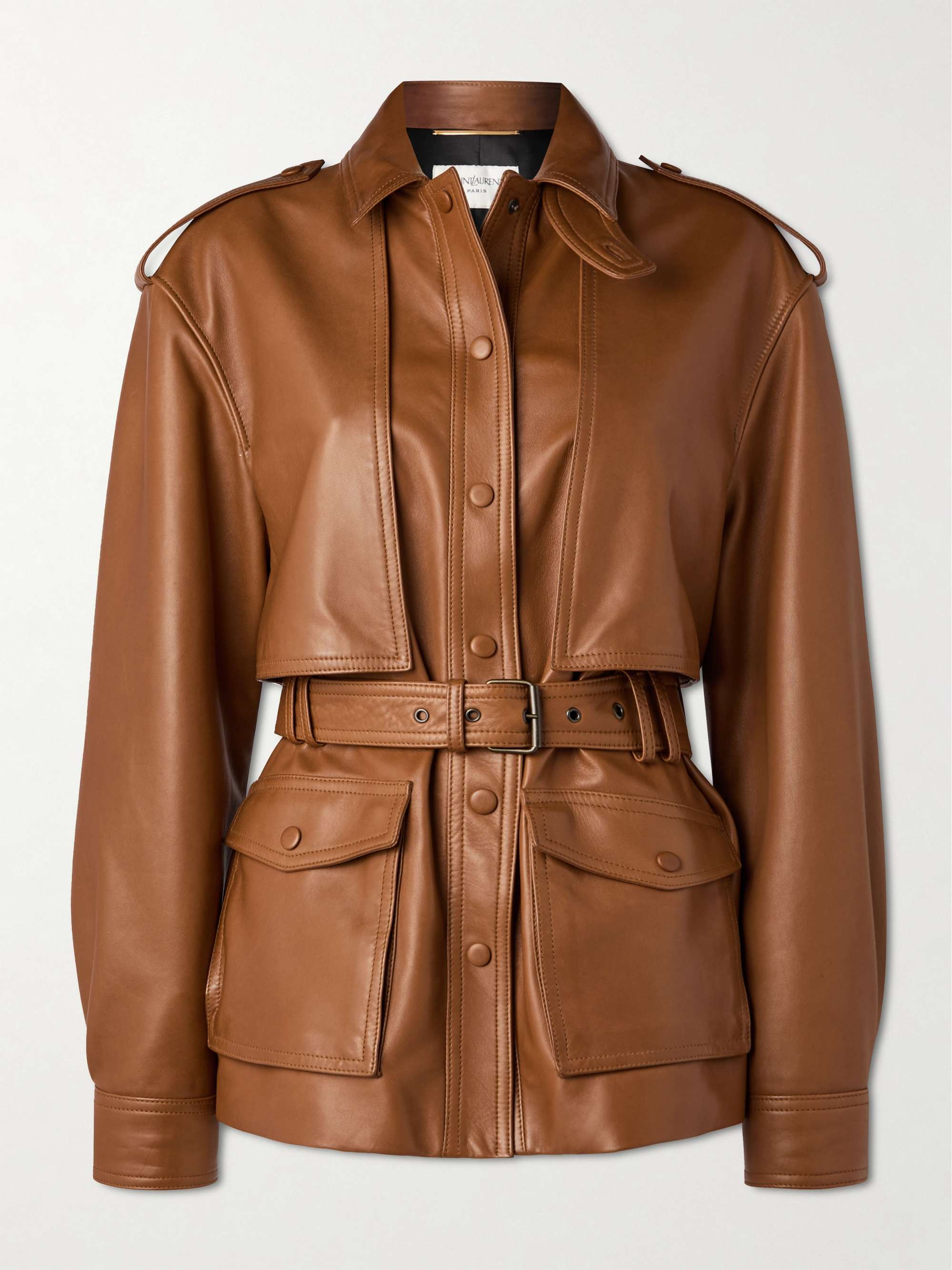Belted leather jacket view