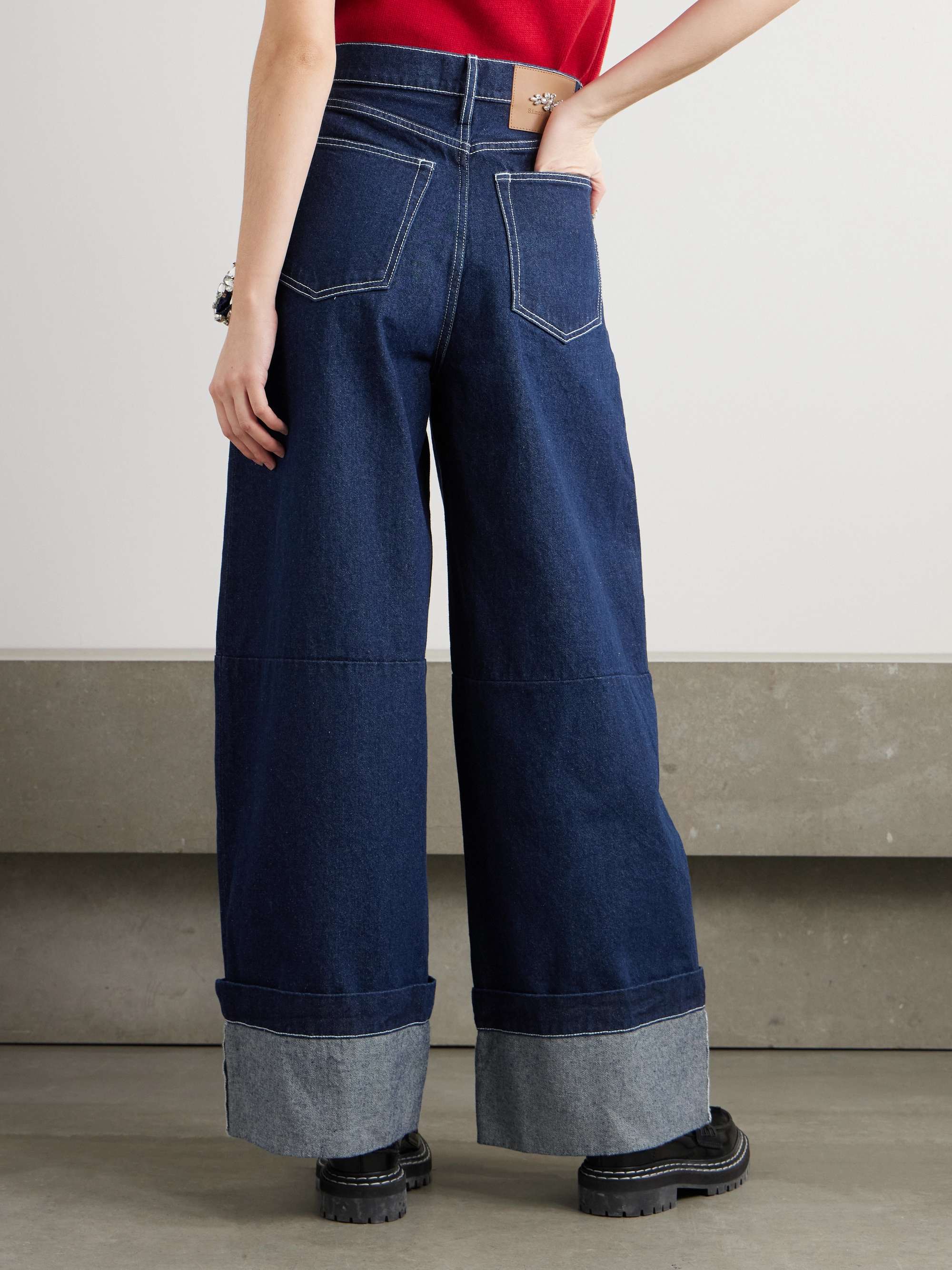 Crystal-embellished mid-rise wide-leg jeans view