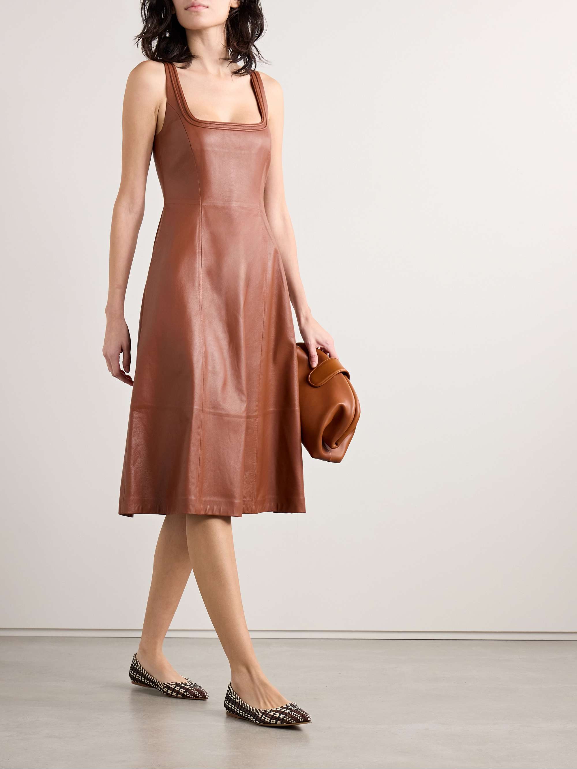 Adaline pleated leather midi dress view