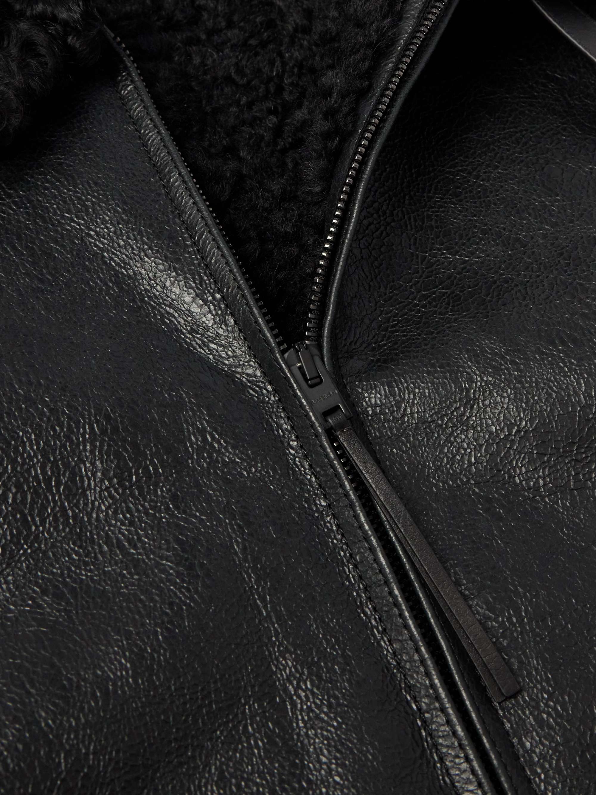 Shearling-Trimmed Cracked-Leather Jacket view