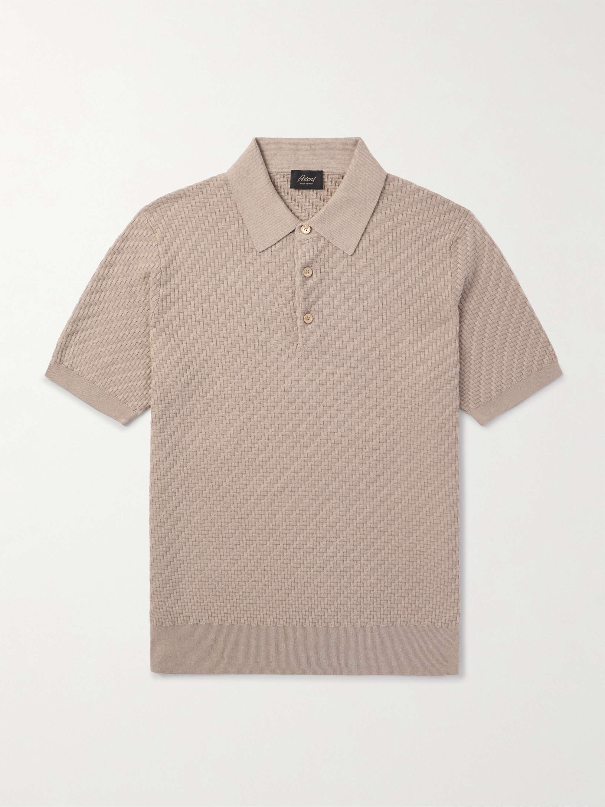 Textured-Knit Cotton, Silk and Cashmere-Blend Polo Shirt view
