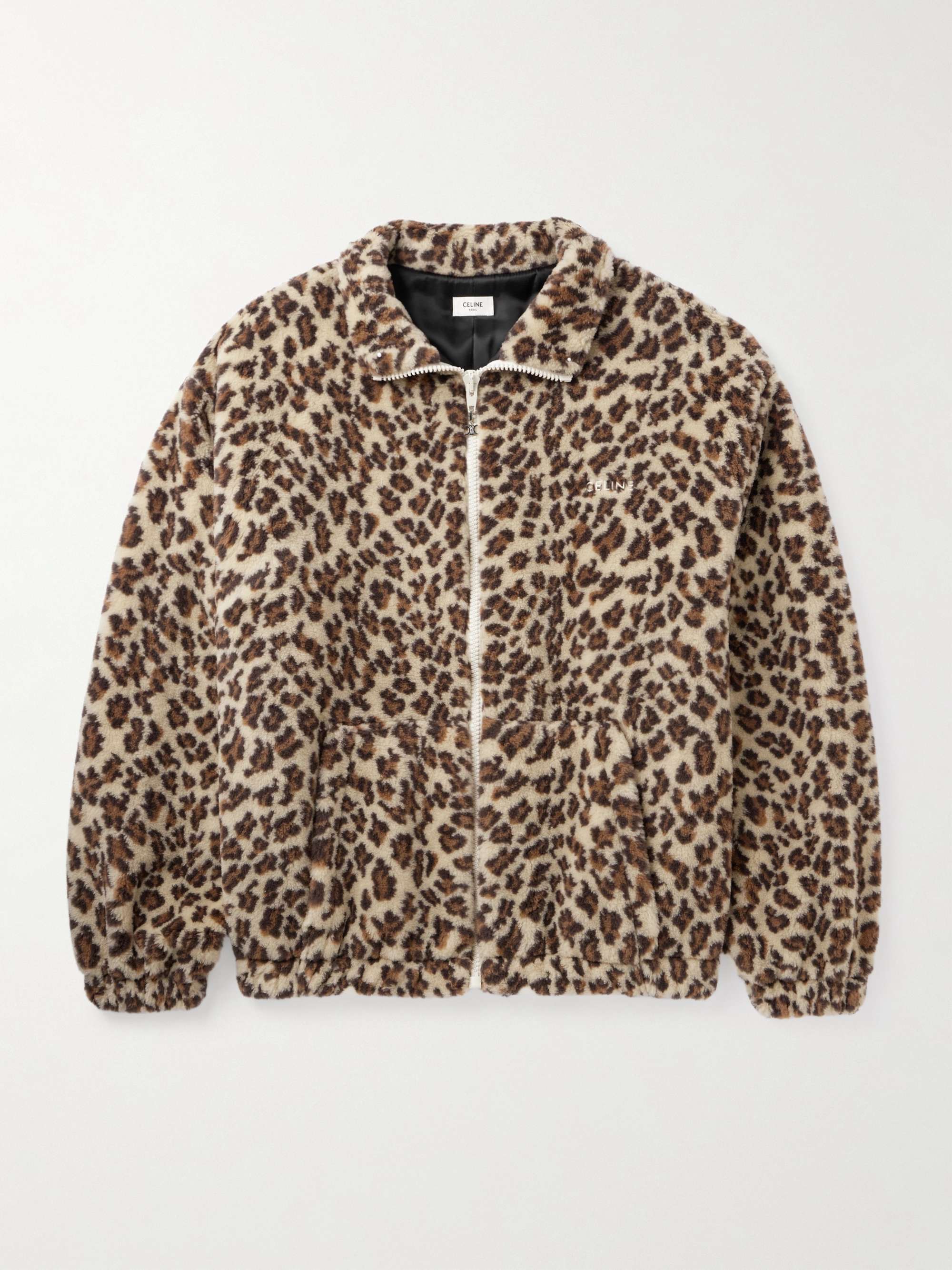 Oversized Logo-Embroidered Leopard-Print Wool-Blend Fleece Jacket view