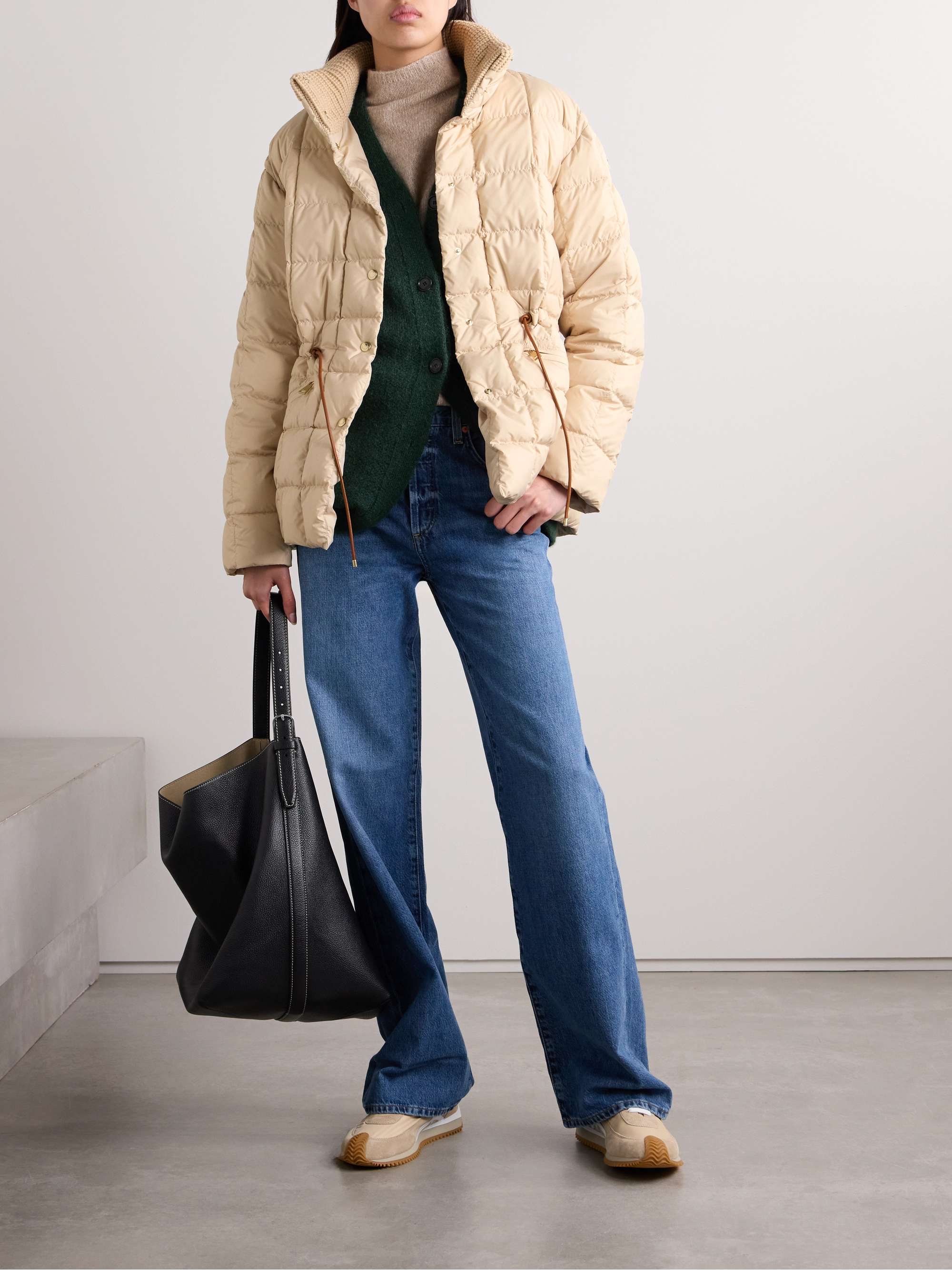 Antigone ribbed-knit and leather-trimmed padded quilted shell down jacket view