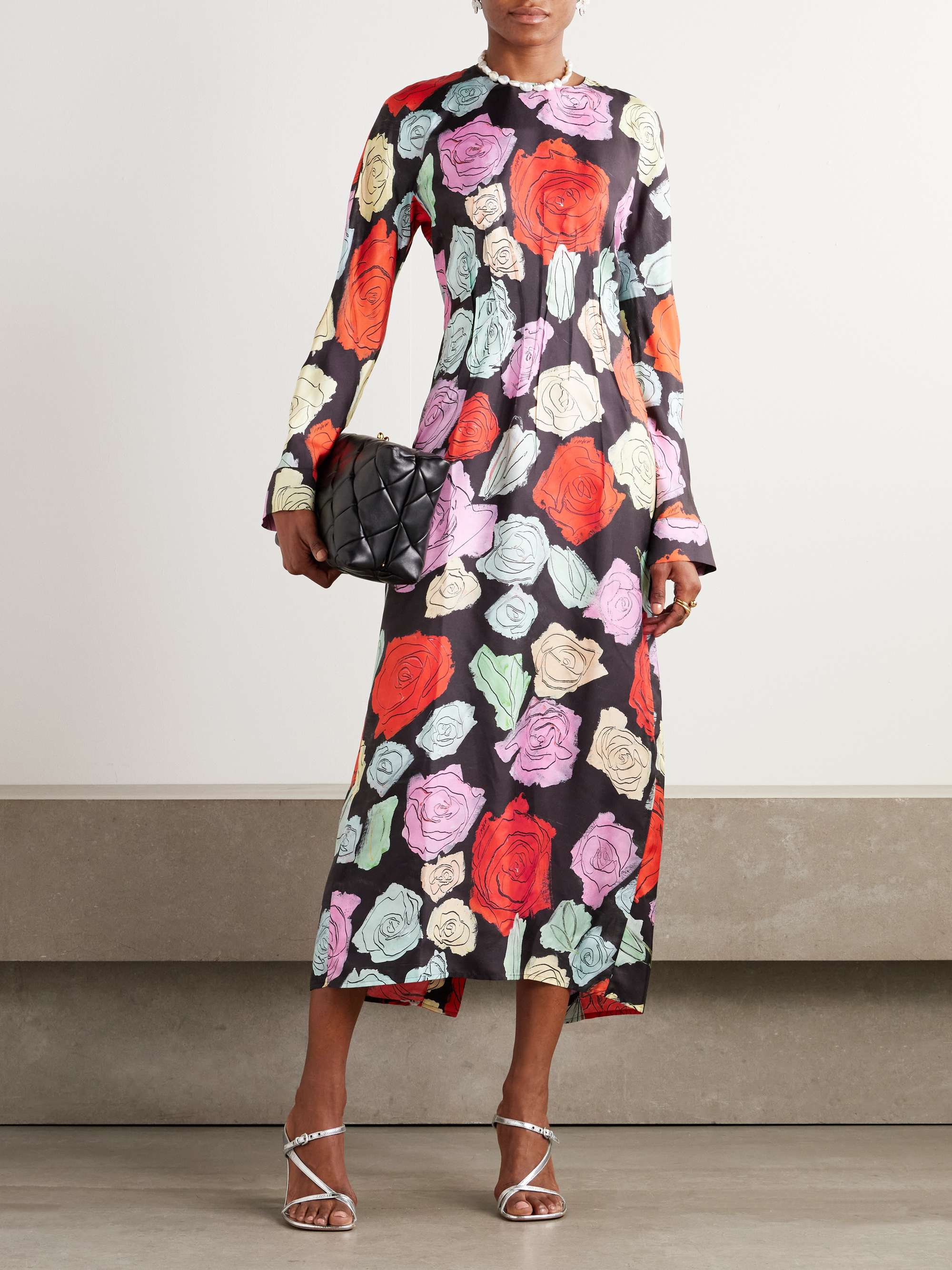 Floral-print silk-twill midi dress view