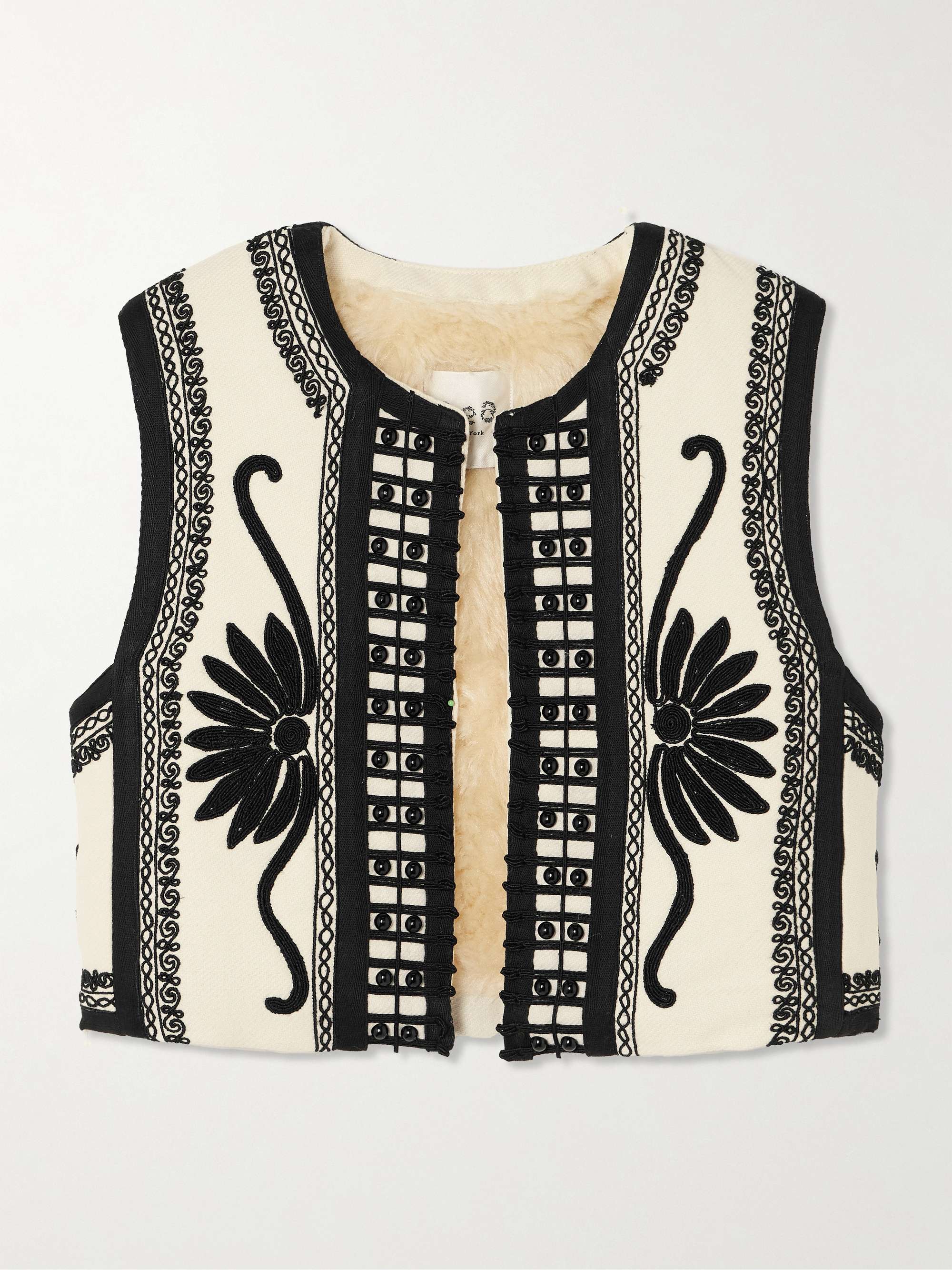 Ambrose cropped bead-embellished embroidered cotton-canvas vest view