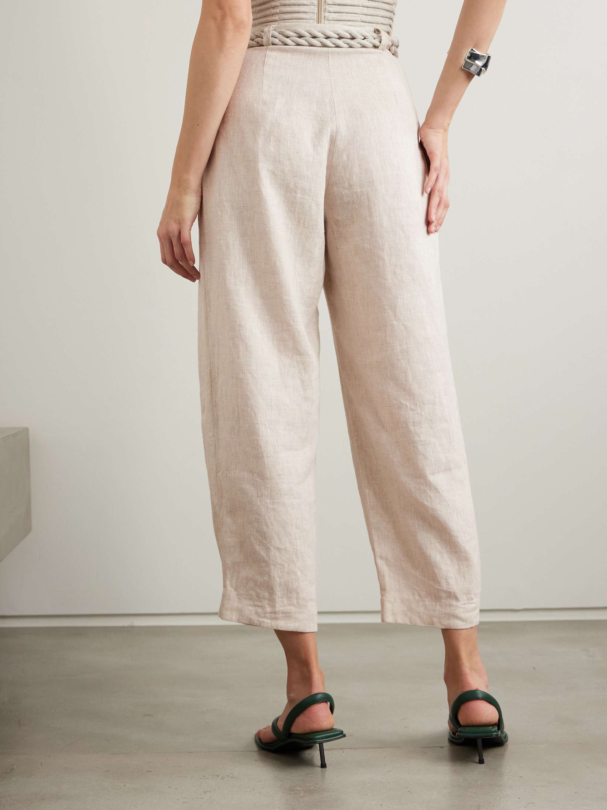 Una Vida belted pleated linen tapered pants view