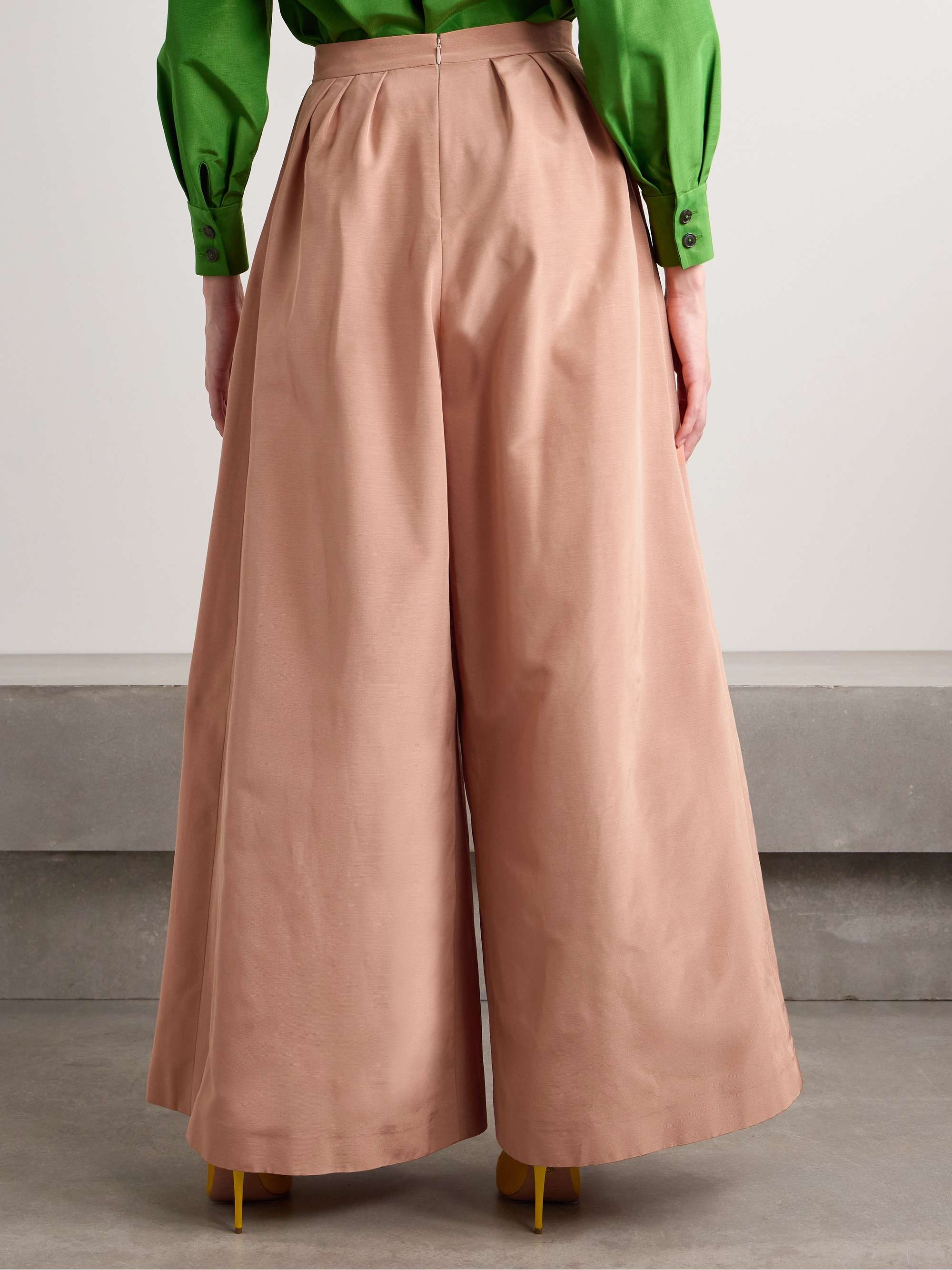 Pleated cotton-blend faille wide-leg pants view