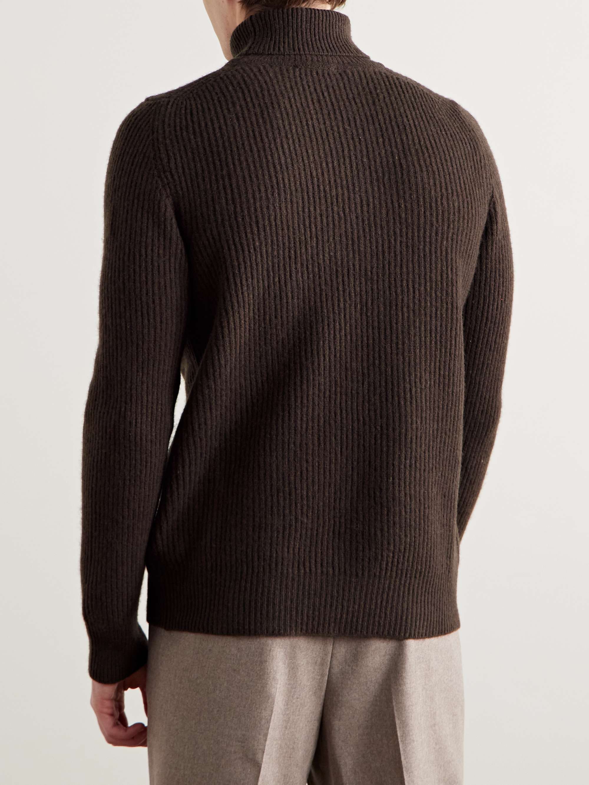 Slim-Fit Ribbed Merino Wool and Cashmere-Blend Rollneck Sweater view