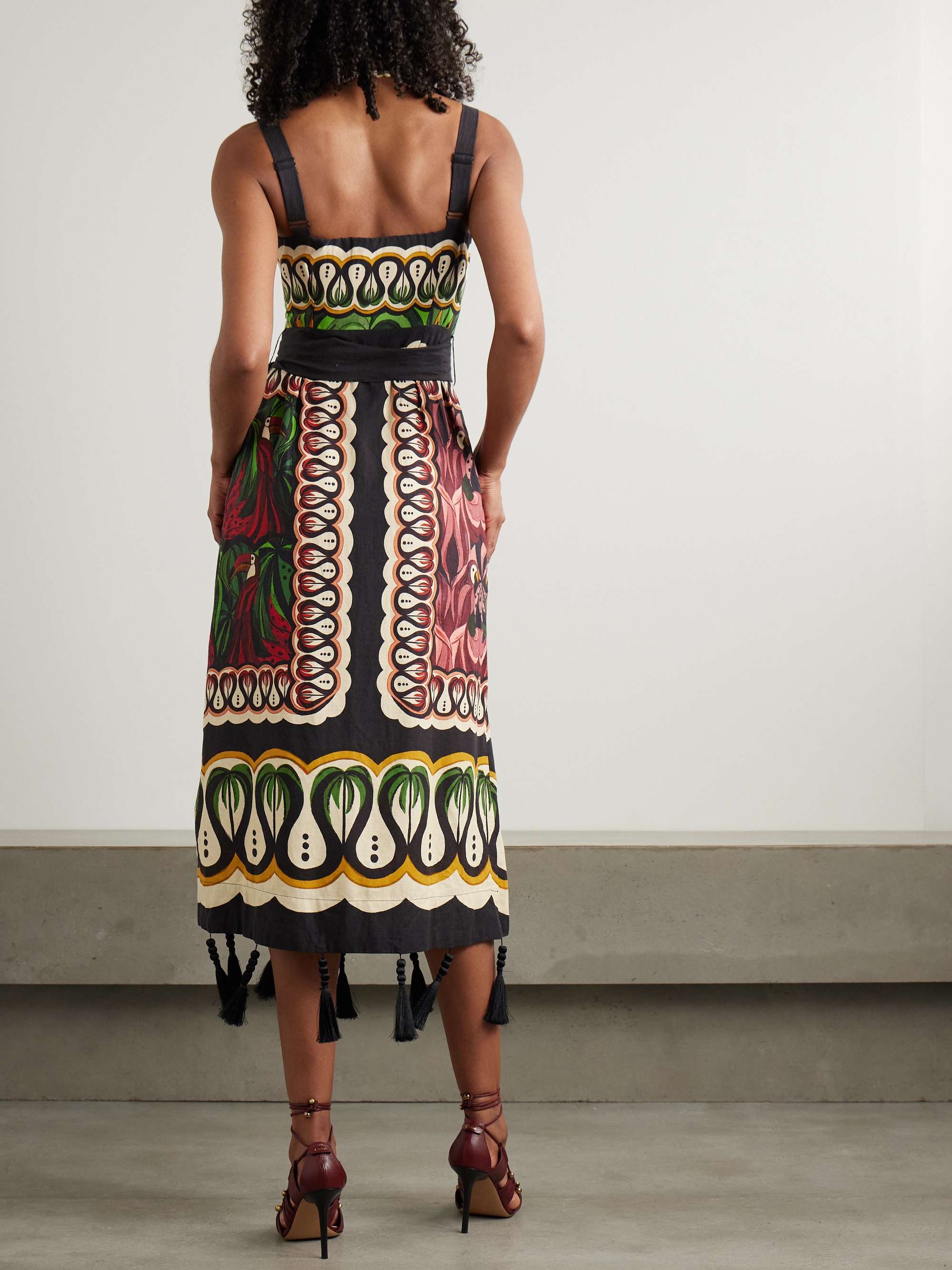 Coconut Tree Flow belted tasseled linen-blend midi dress view