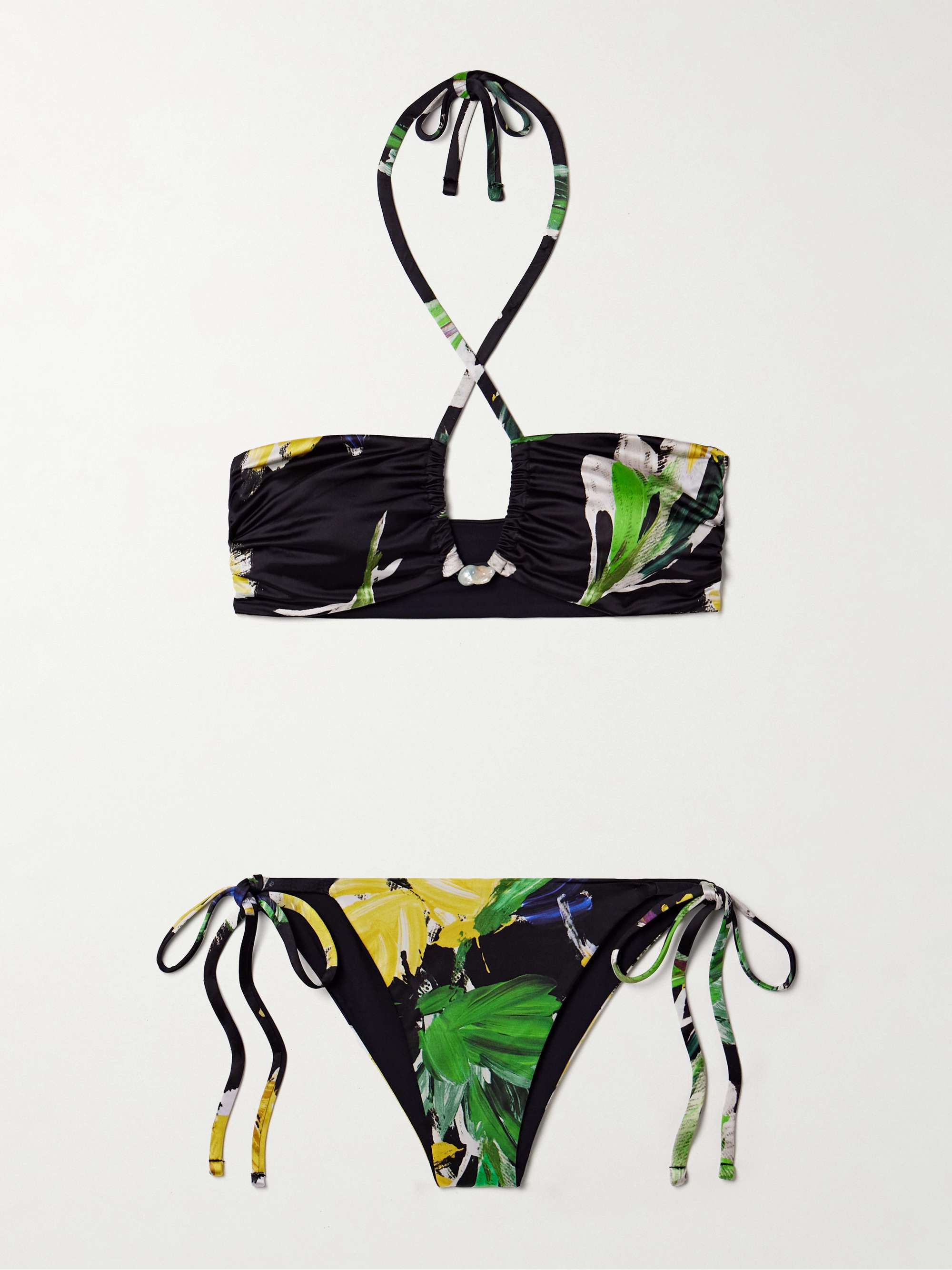 Bahia pearl-embellished printed stretch-ECONYL® halterneck bikini view