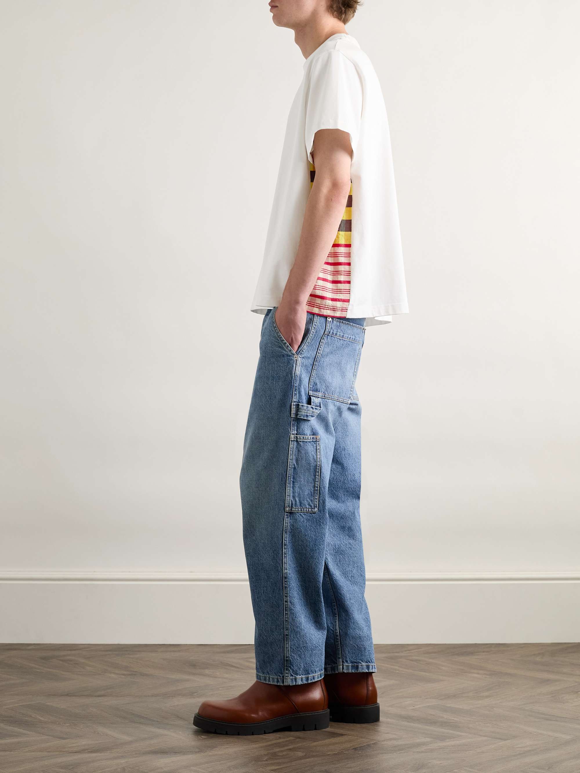 Checked Panelled Cotton and Silk-Blend Jersey T-Shirt view