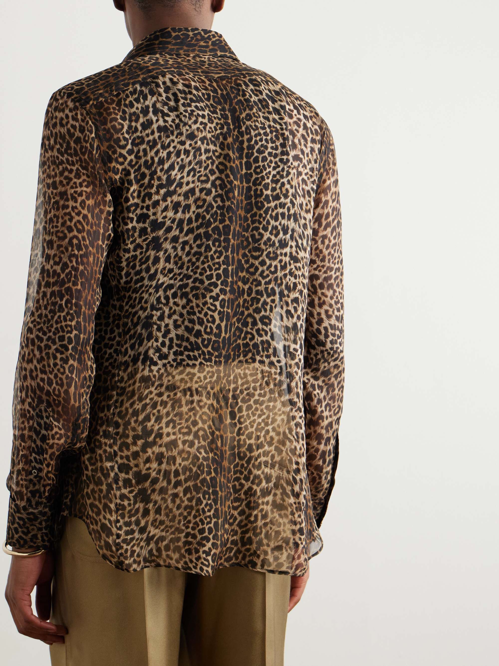 Pleated Leopard-Print Silk-Chiffon Shirt view