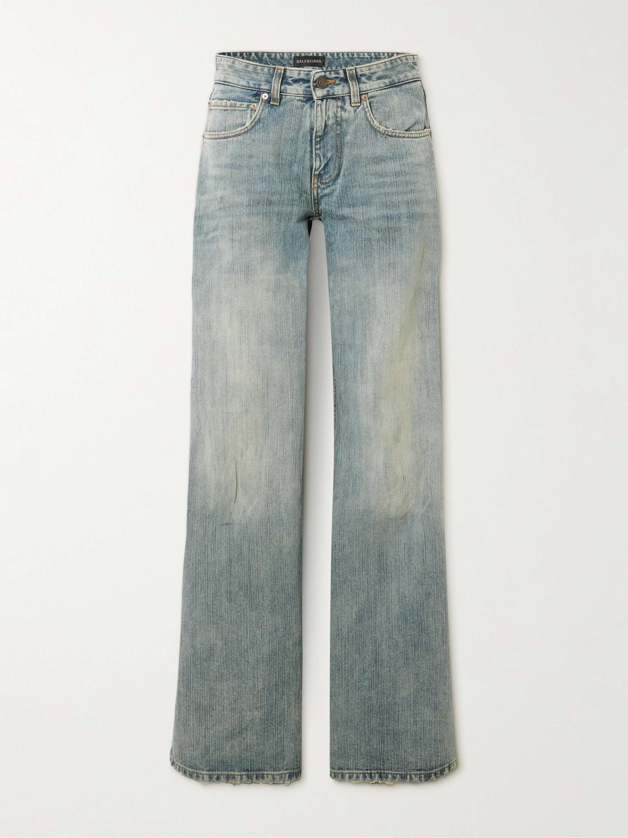 Distressed mid-rise wide-leg jeans view