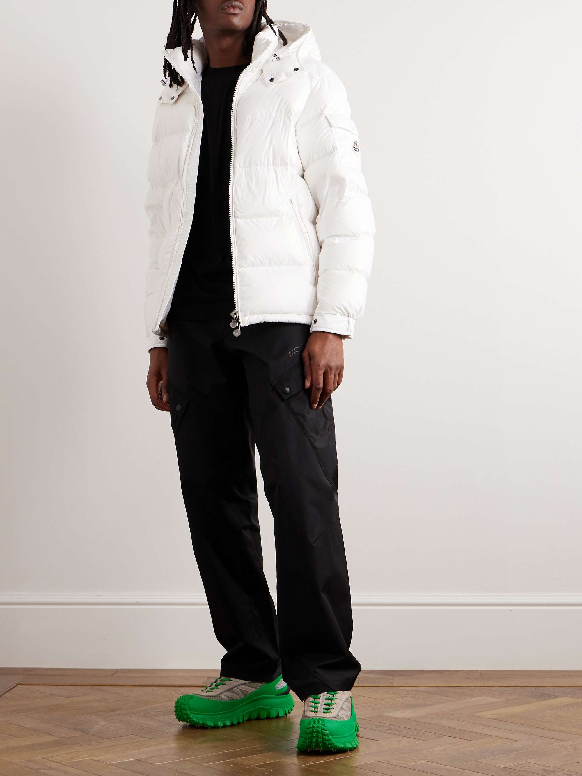 Maya Logo-Appliquéd Quilted Glossed-Shell Hooded Down Jacket view