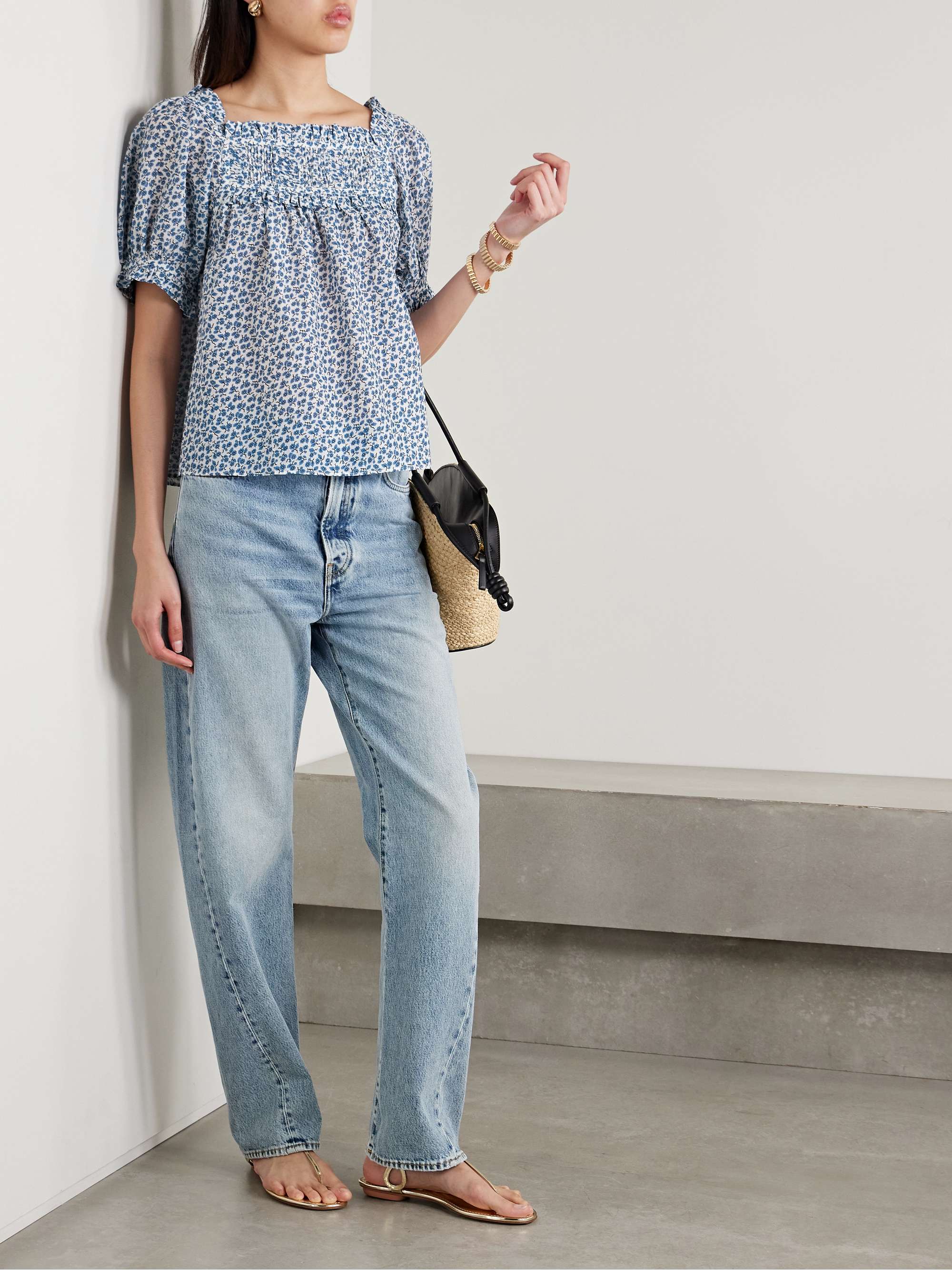 Frances ruffled pleated floral-print organic cotton-voile blouse view
