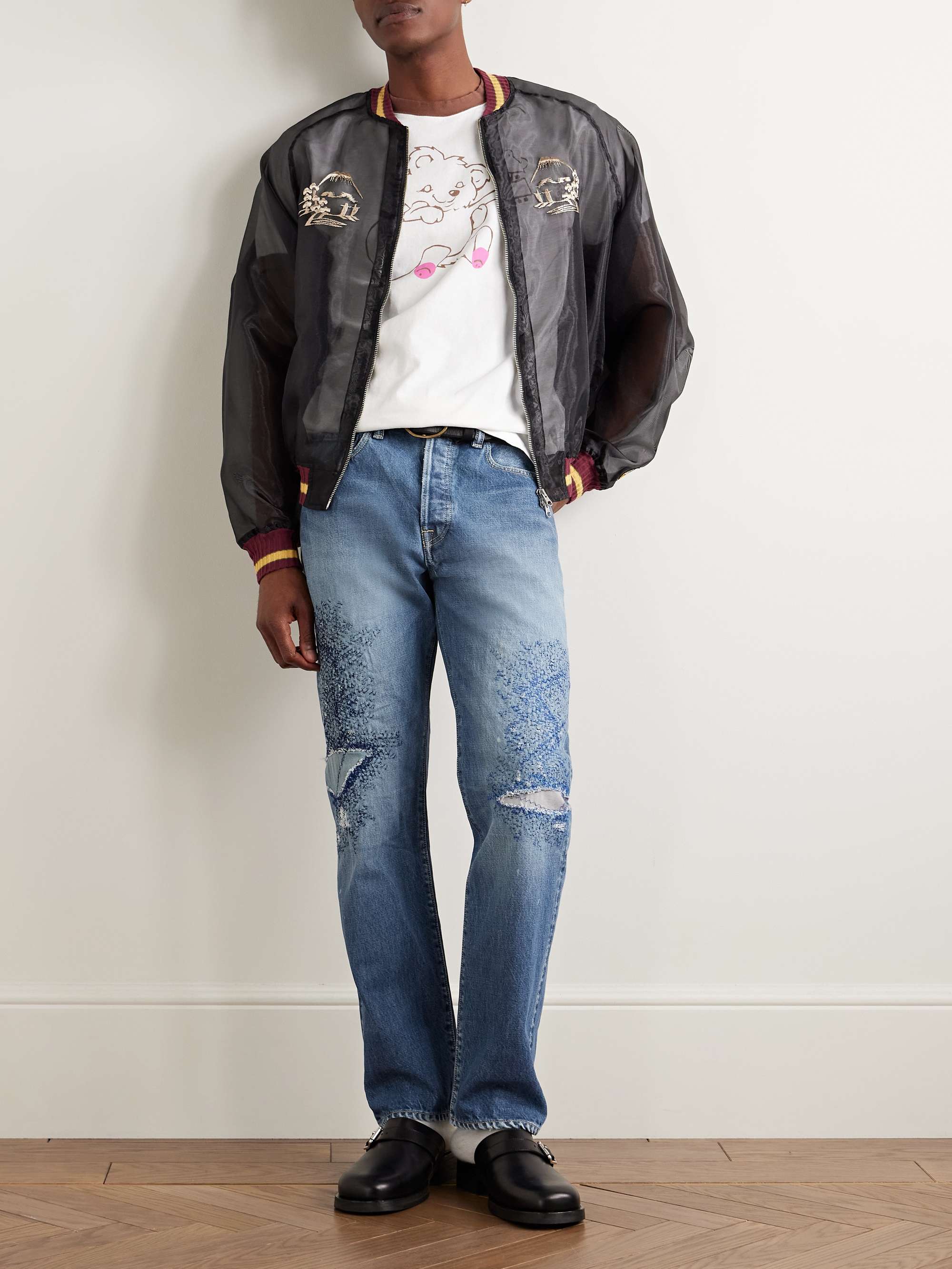 Monkey CISCO Straight-Leg Distressed Embroidered Jeans view