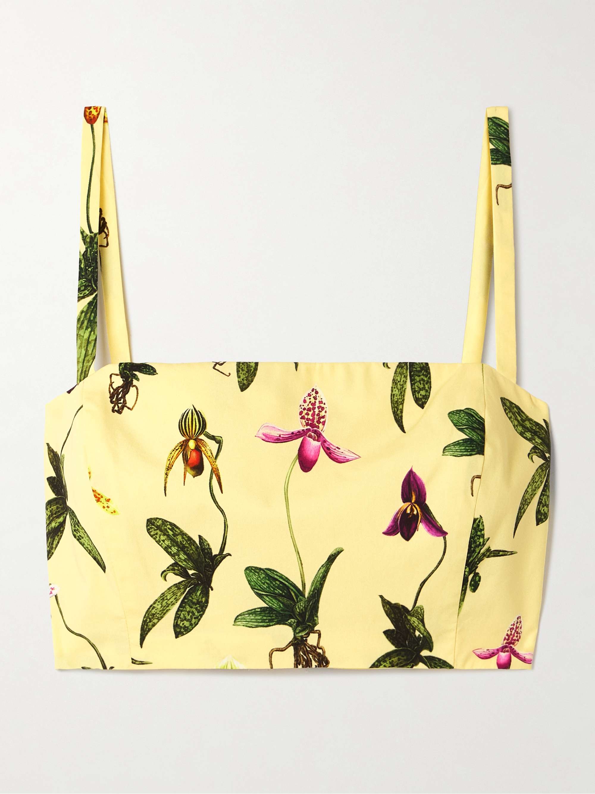 Cropped floral-print cotton-blend poplin top view