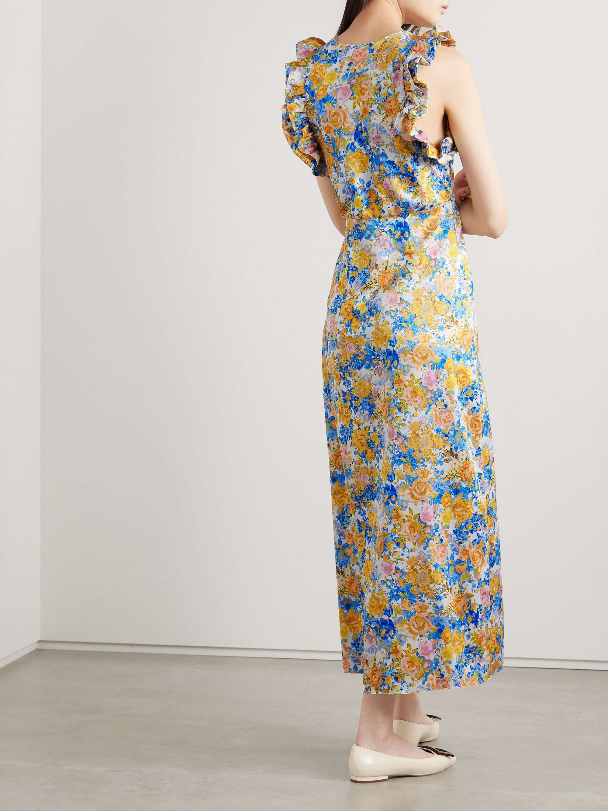 Liana pleated ruffled floral-print satin midi wrap dress view