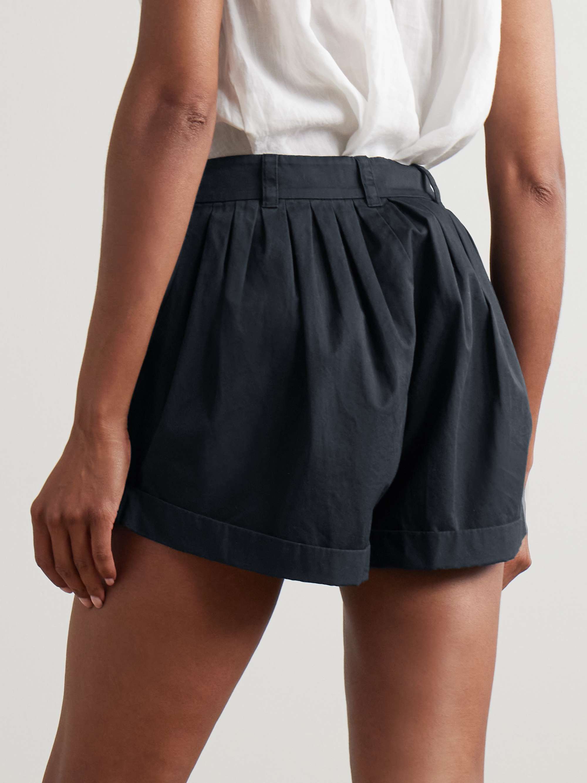 Paige pleated organic cotton-poplin shorts view