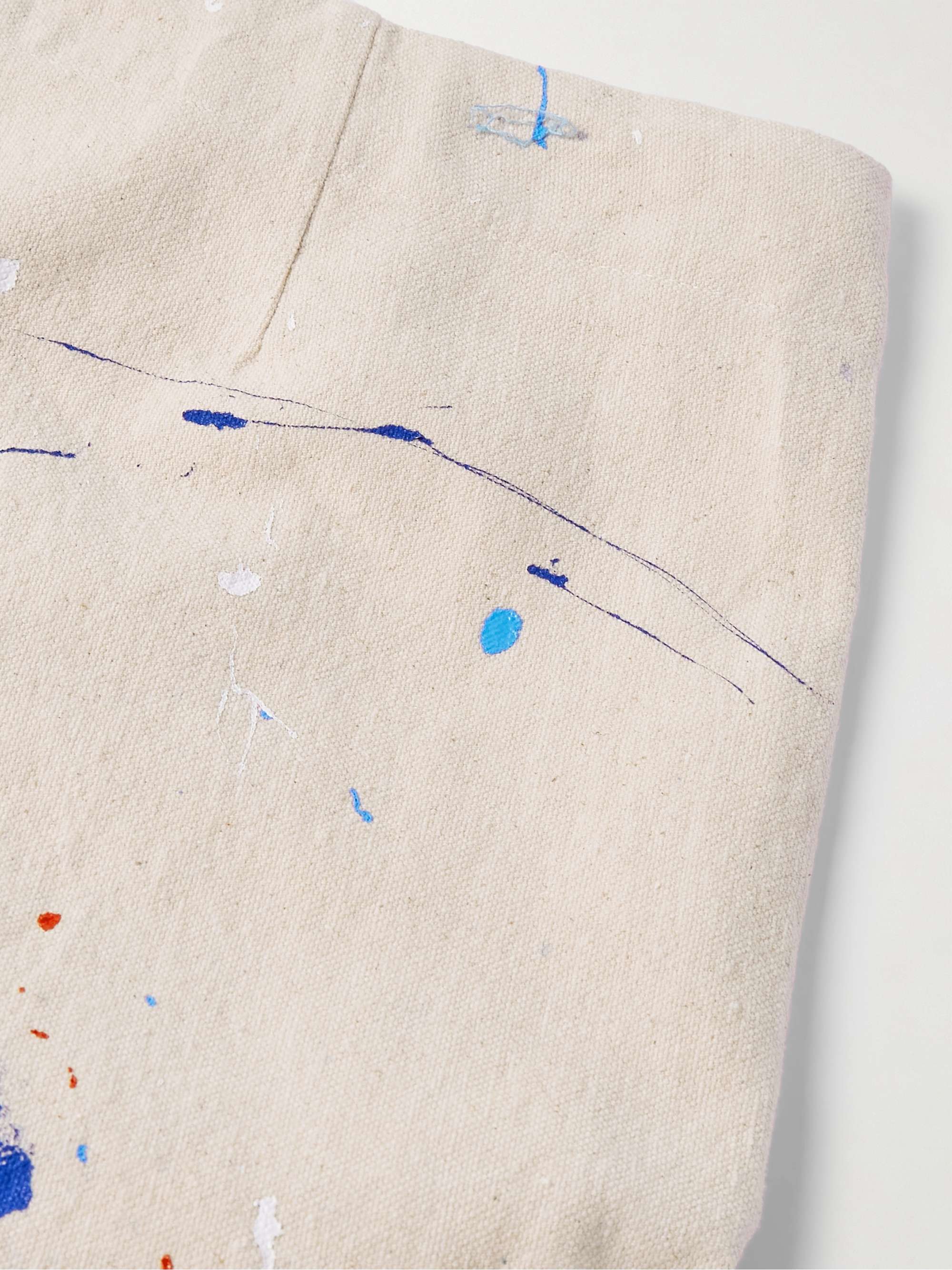 Tapered Cropped Paint-Splattered Cotton-Canvas Drawstring Cargo Trousers view