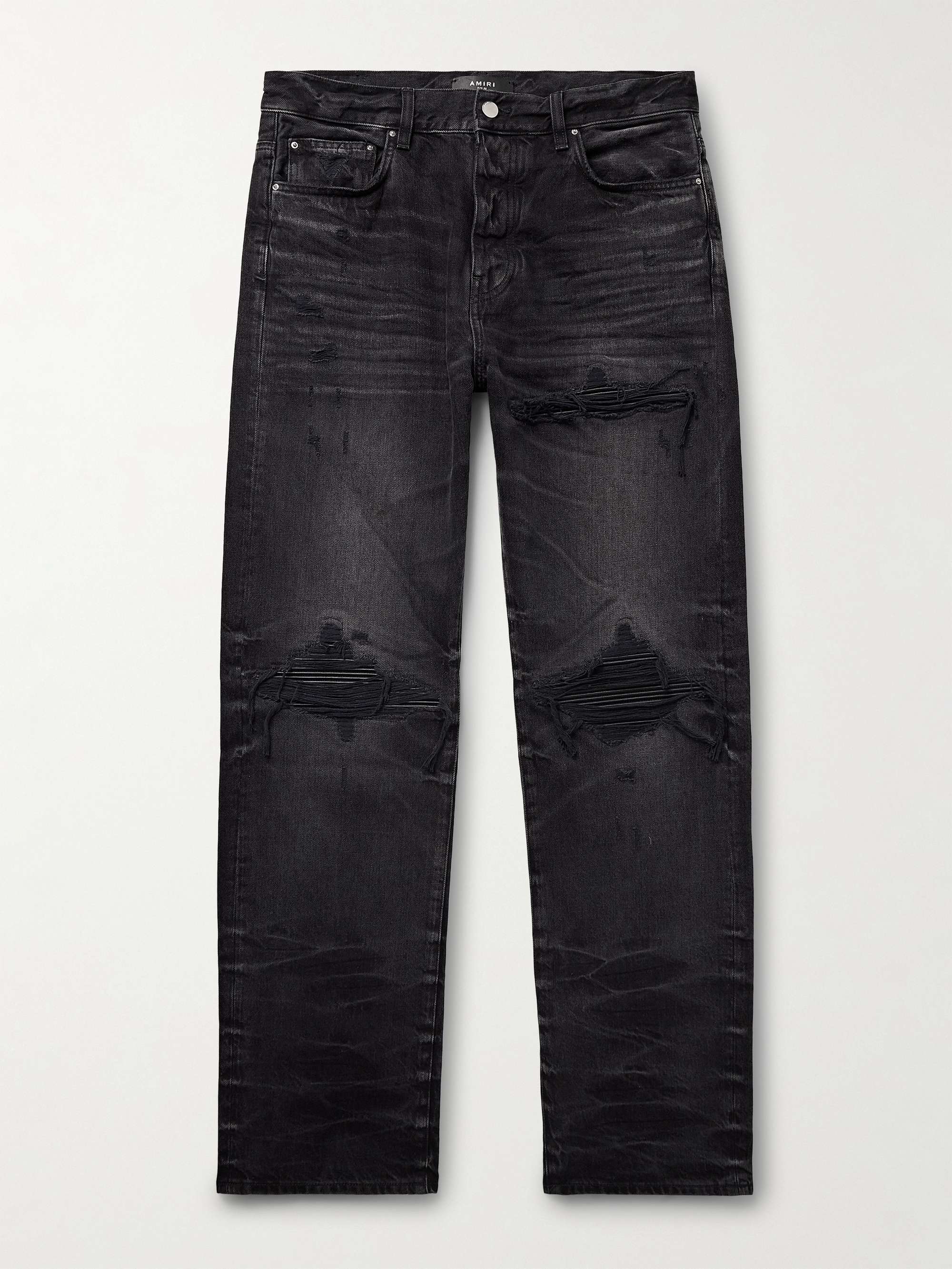 MX1 Straight-Leg Leather-Panelled Distressed Jeans view