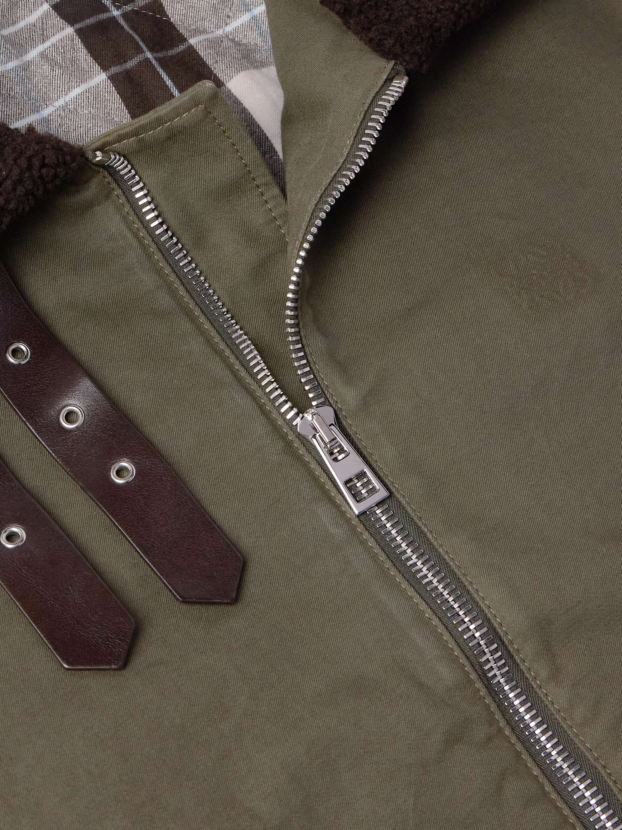 Shearling and Leather-Trimmed Garment-Dyed Cotton-Twill Jacket view