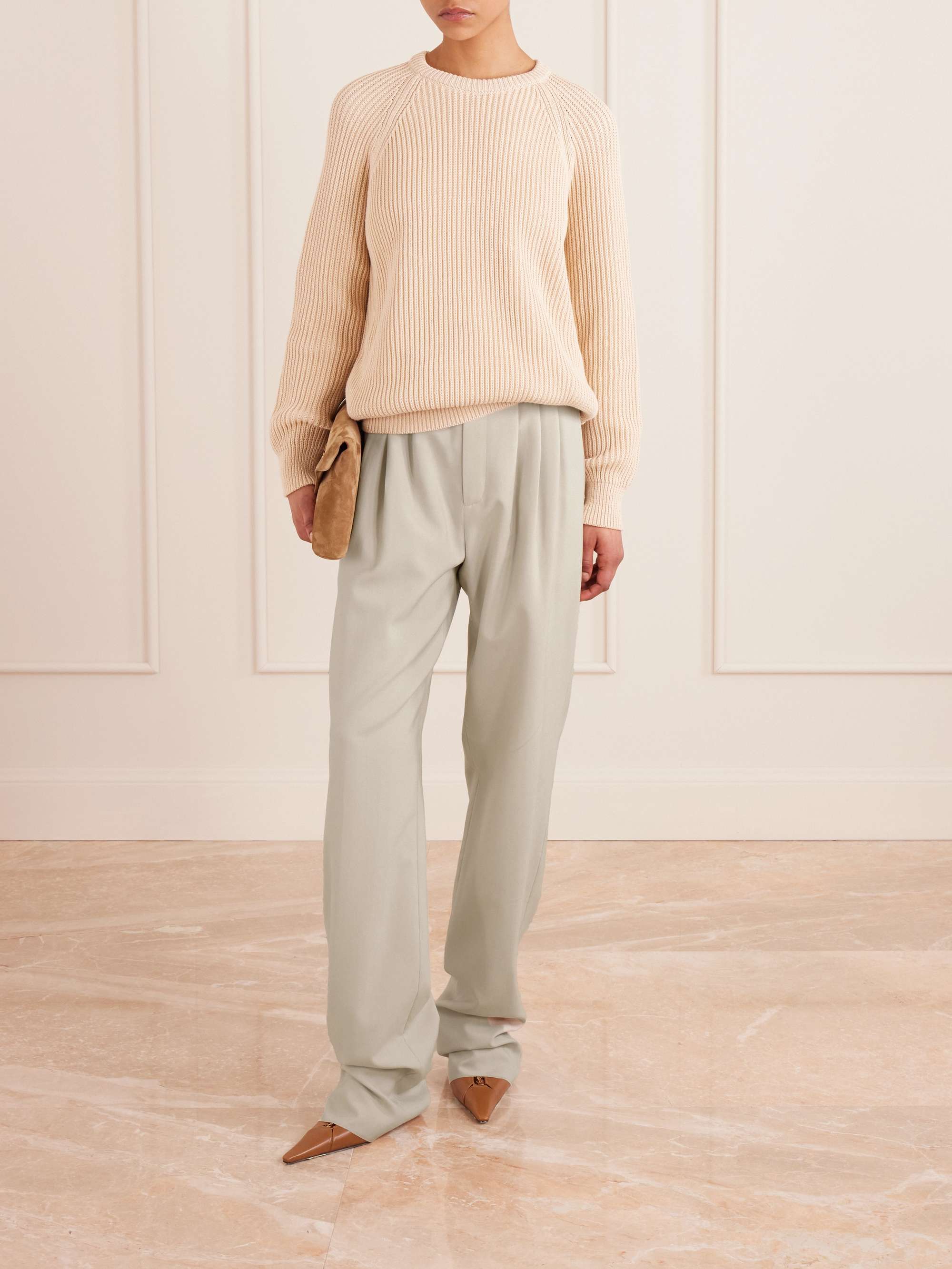 Pleated wool straight-leg pants view
