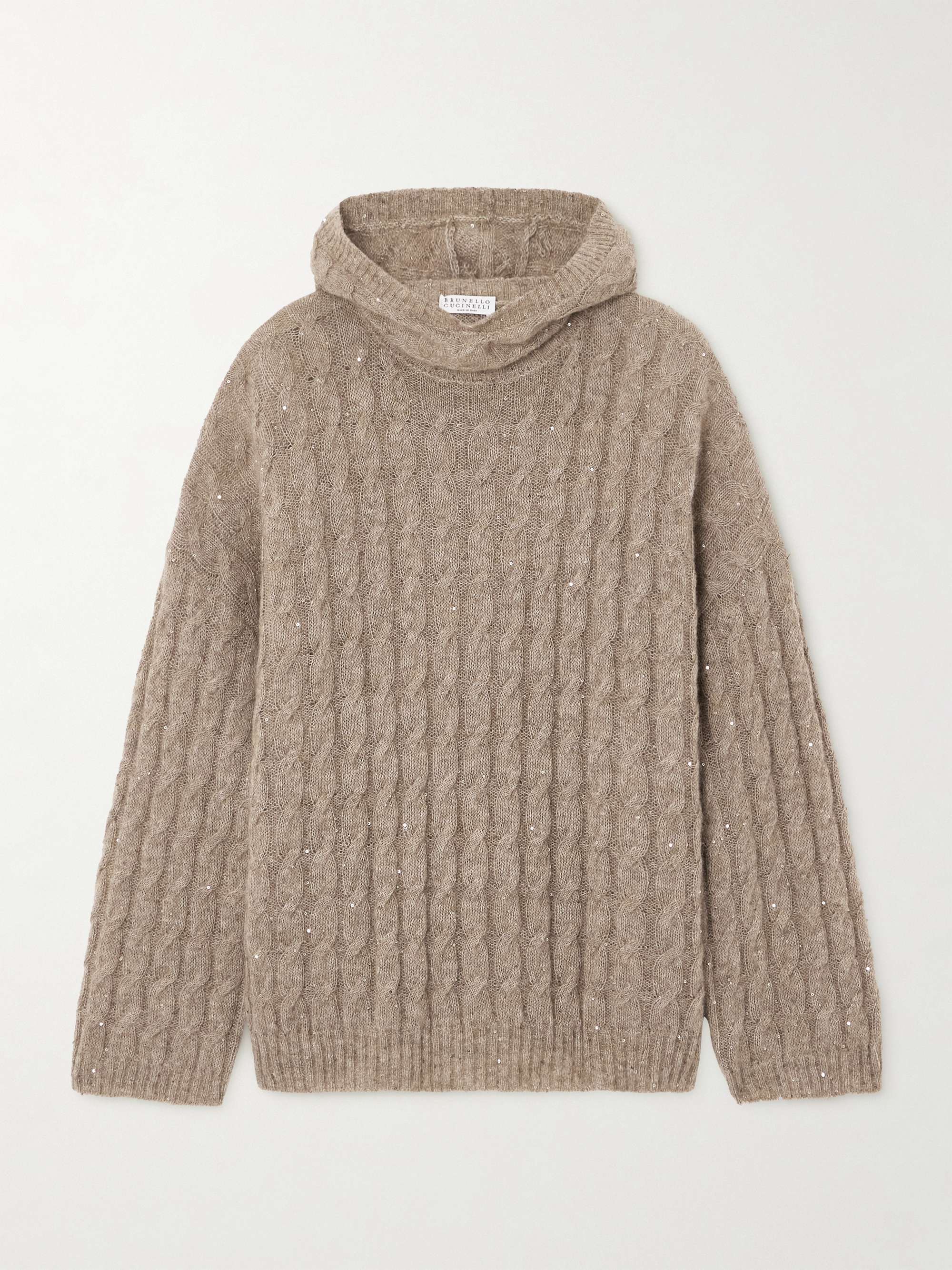Hooded sequin-embellished cable-knit sweater view