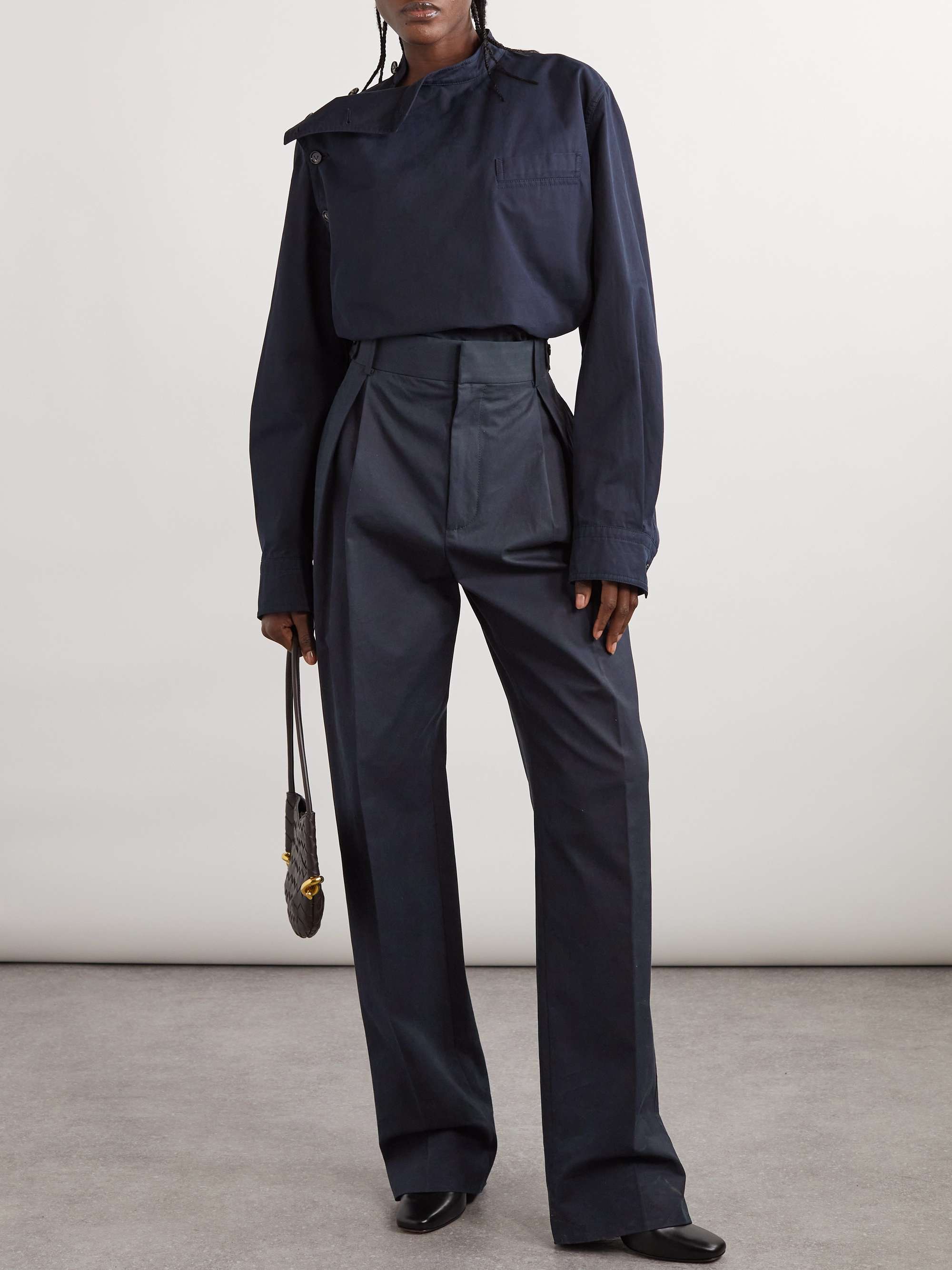 Pleated cotton-twill wide-leg pants view