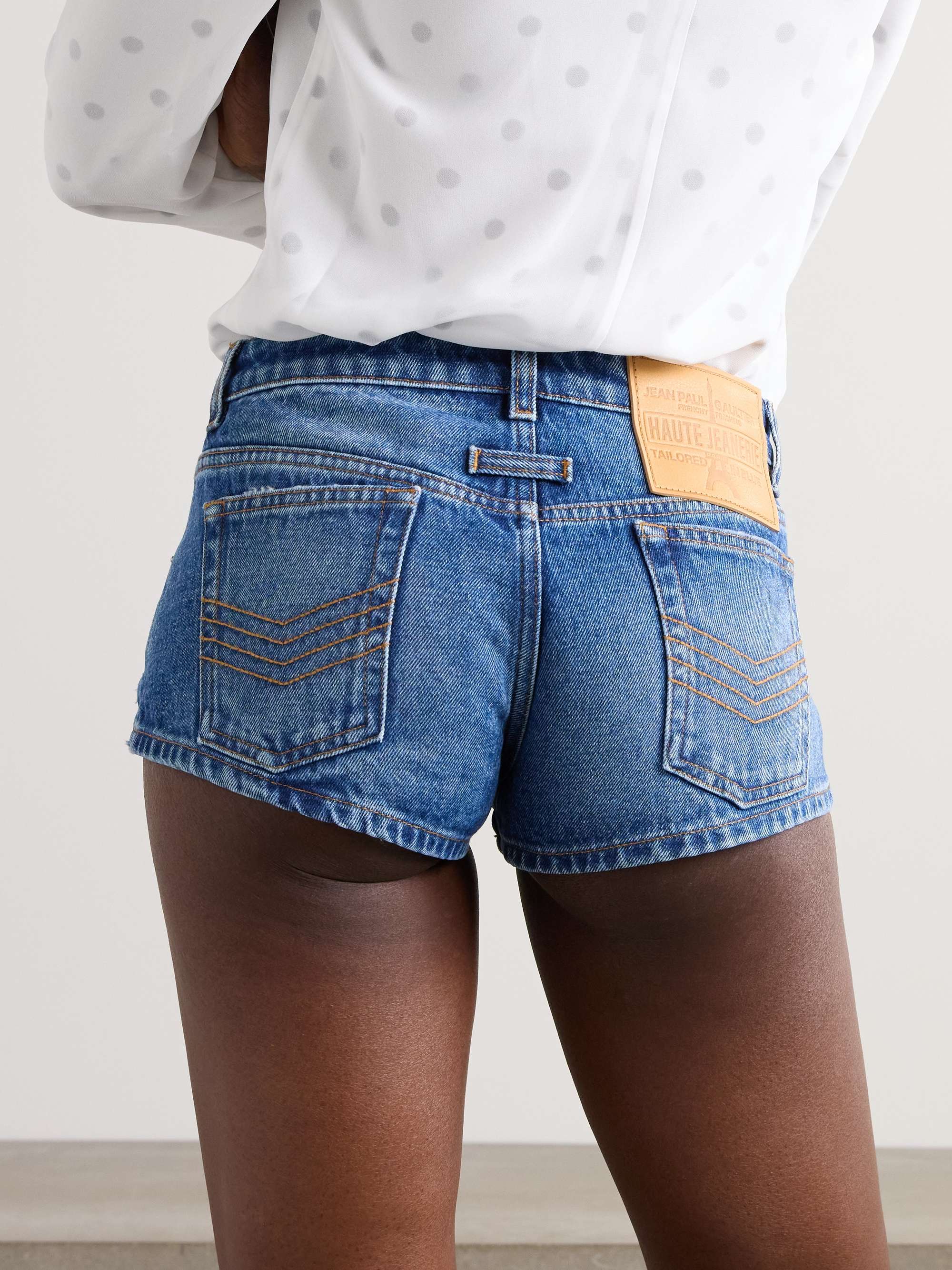 Asymmetric denim shorts view