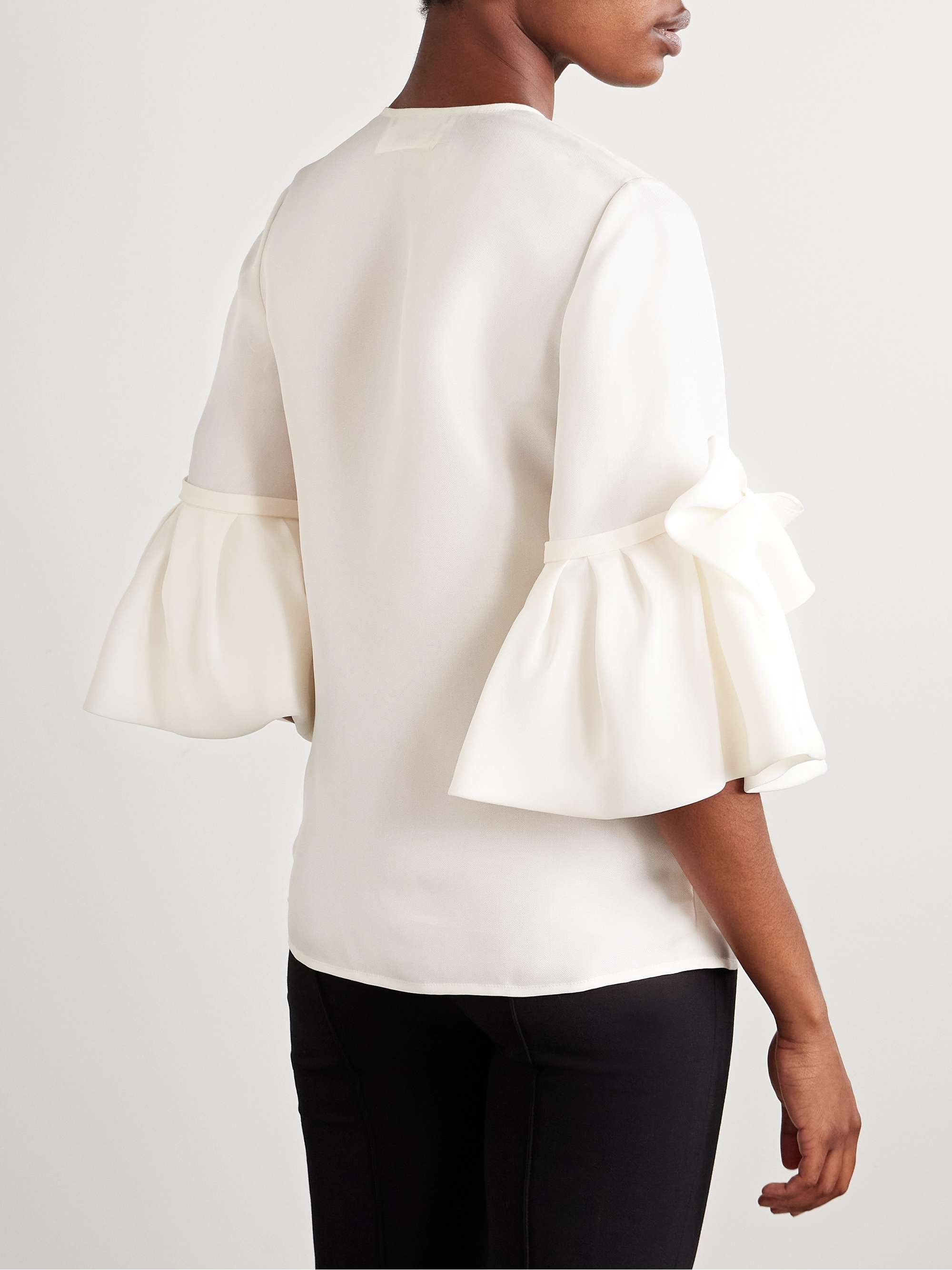 Embellished ruffled silk shirt view