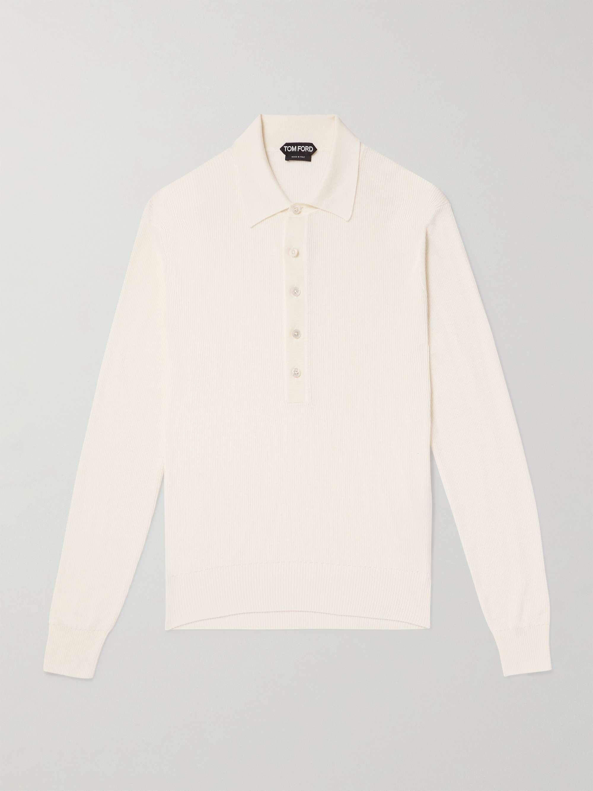 Ribbed Silk-Blend Polo Shirt view