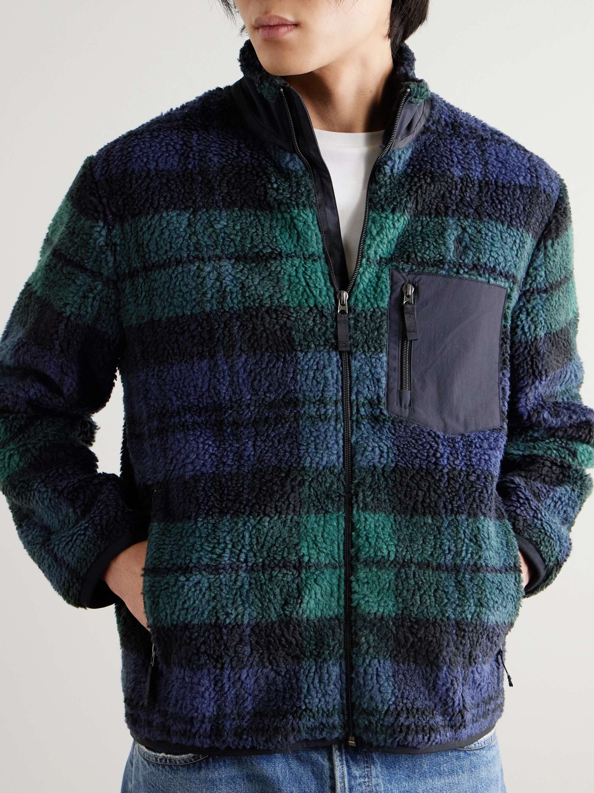 Shell-Trimmed Checked Fleece Jacket view