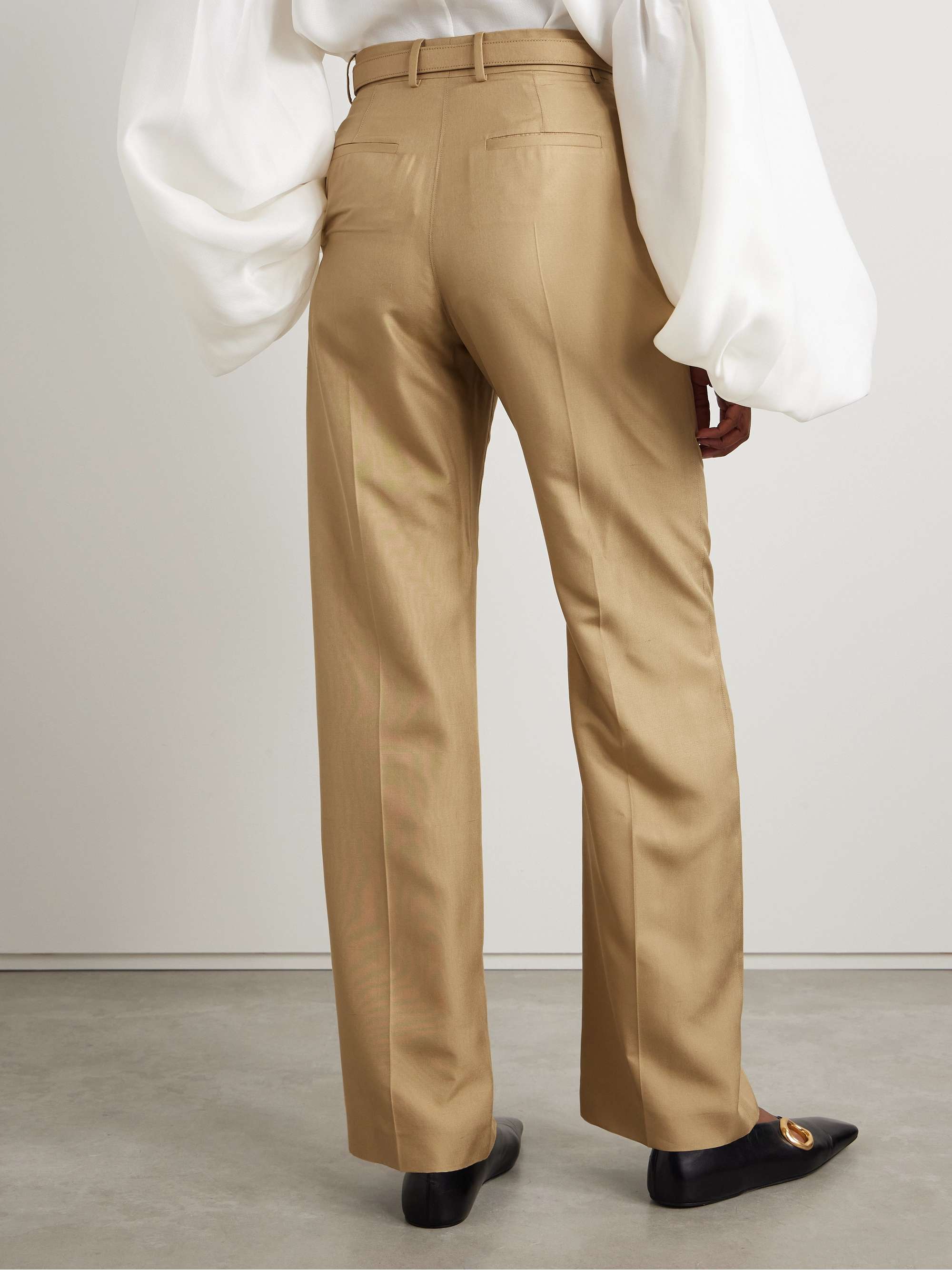 Edward belted pleated silk wide-leg pants view