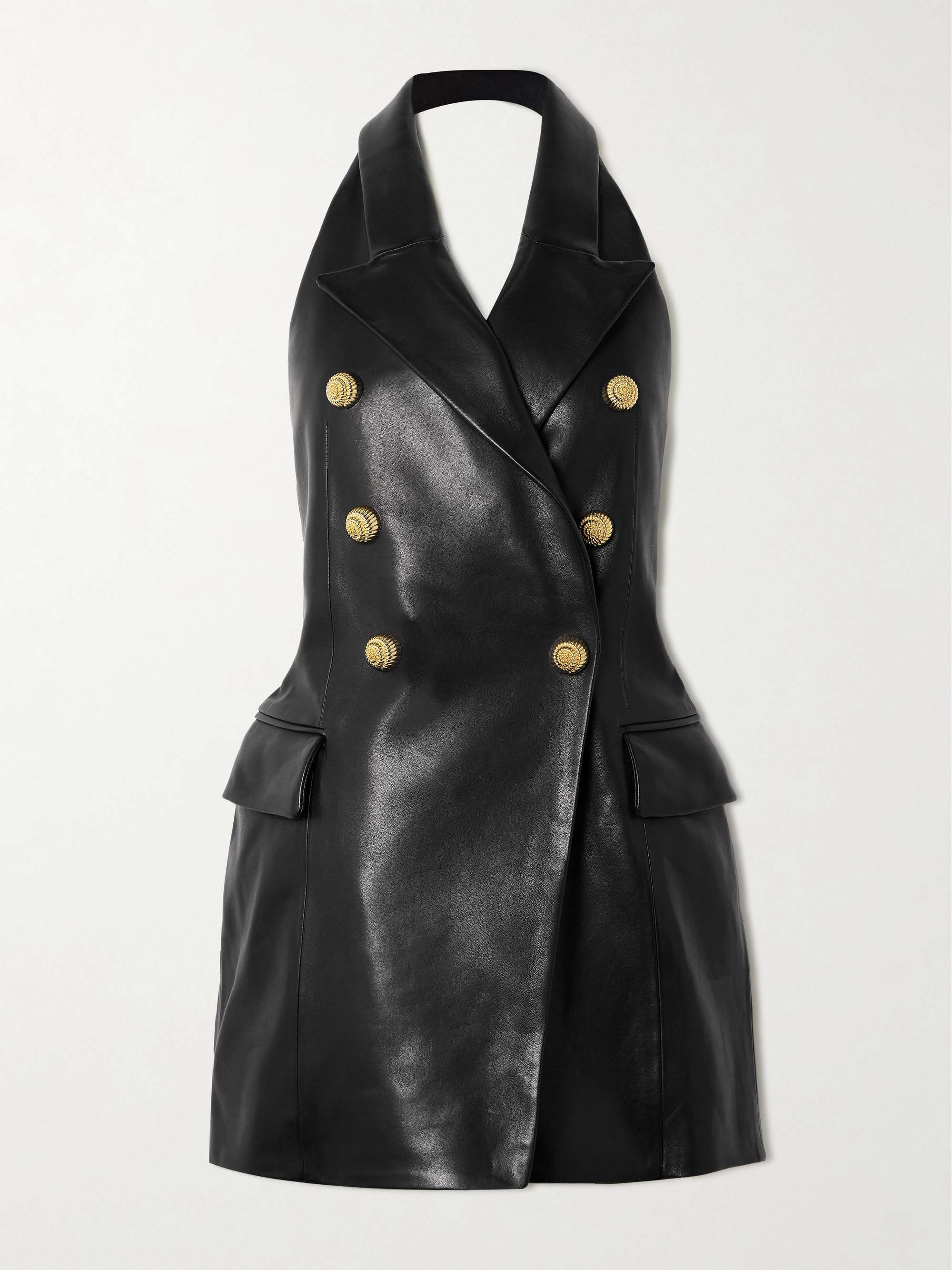Button-embellished leather halterneck mini dress view