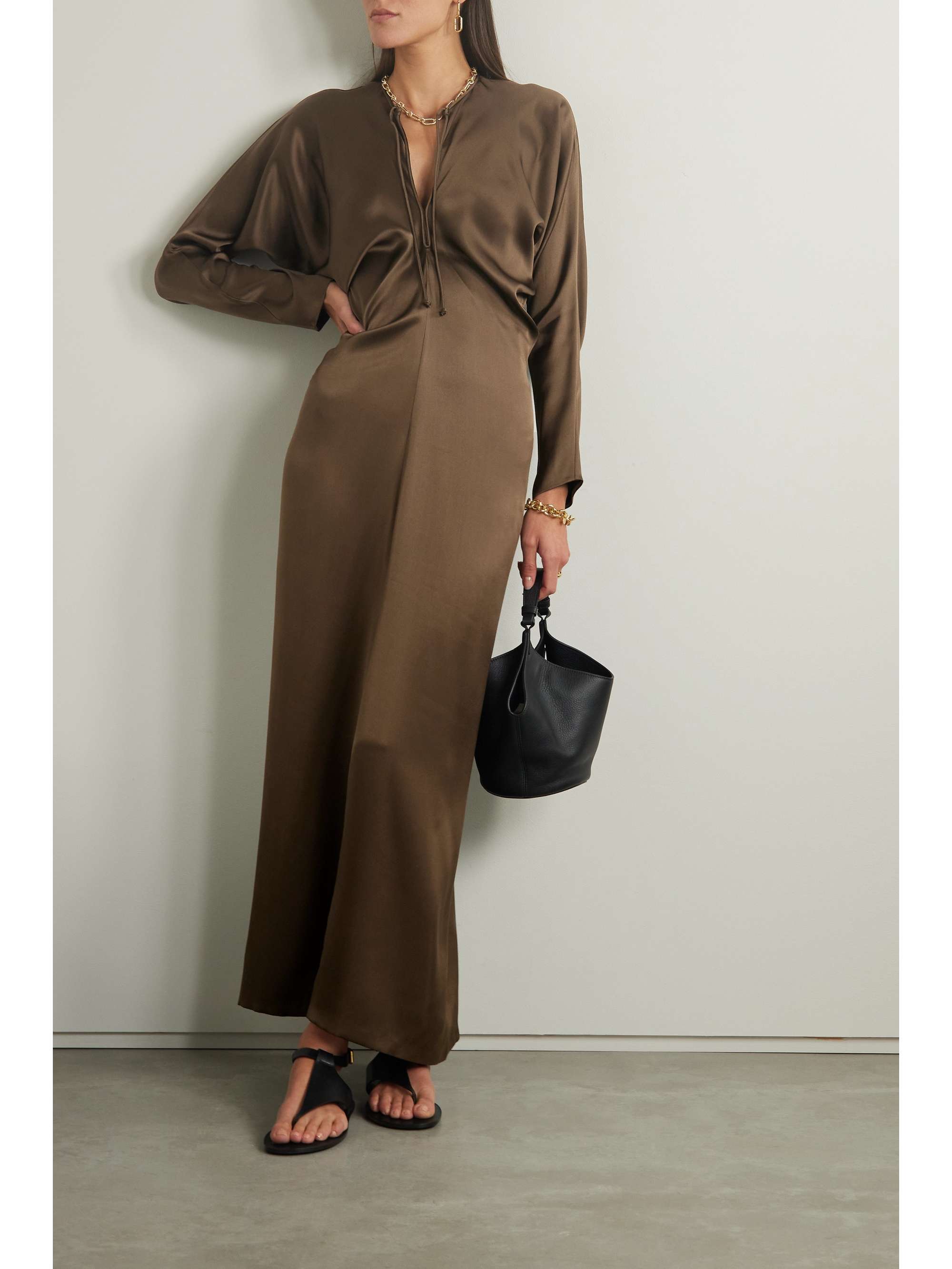 Draped silk-satin maxi dress view
