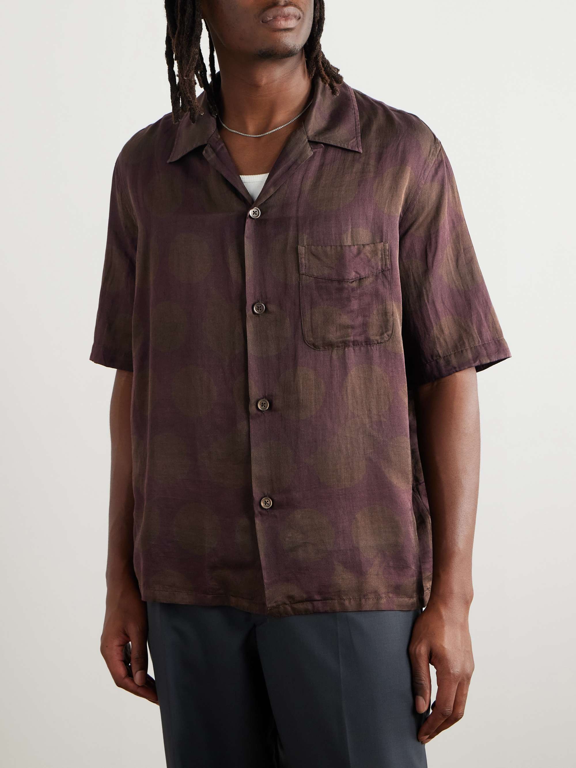 Heusen Convertible-Collar Polka-Dot Cotton and Silk-Blend Shirt view